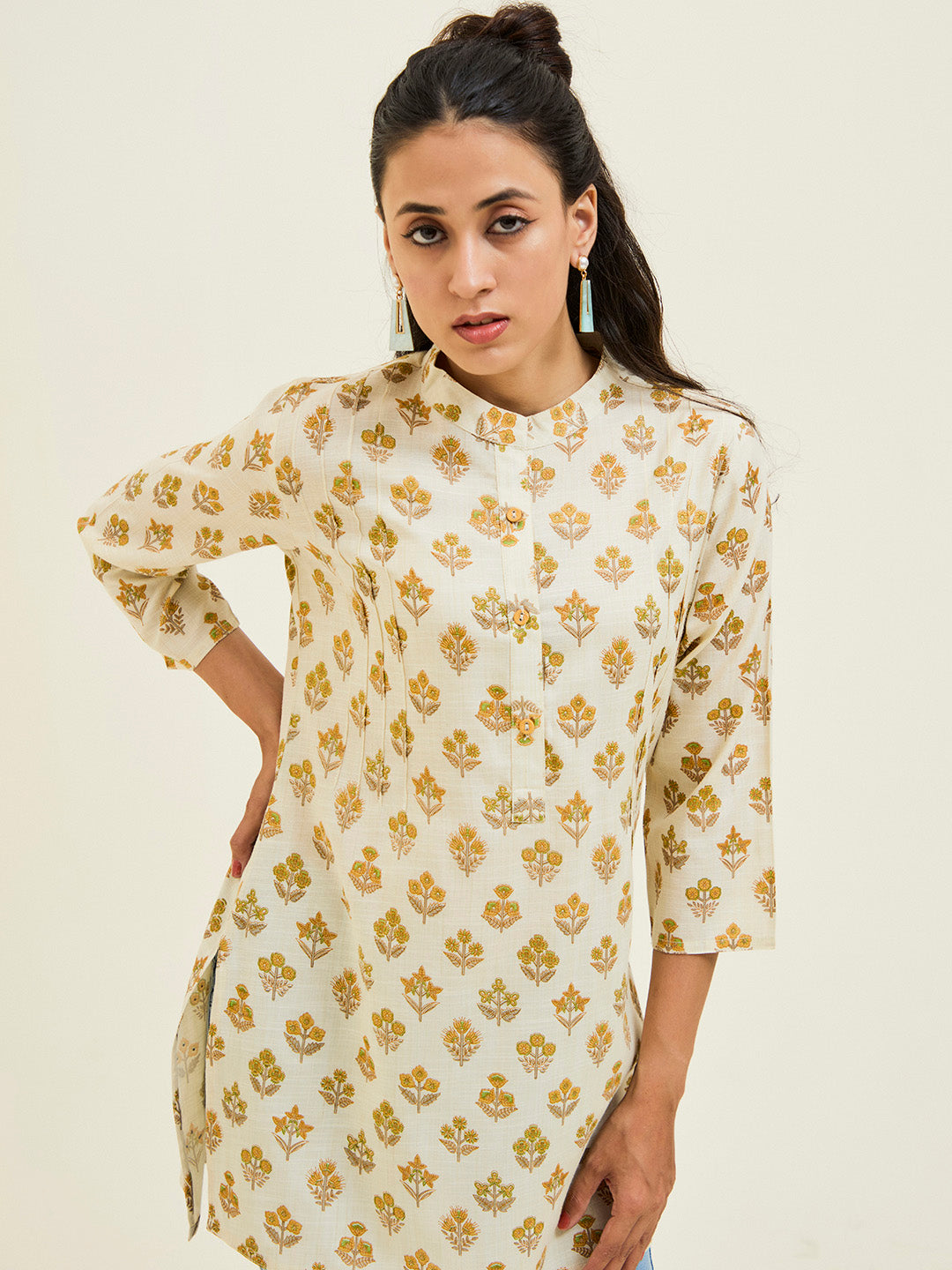 Yellow Ethnic Printed Short Kurta