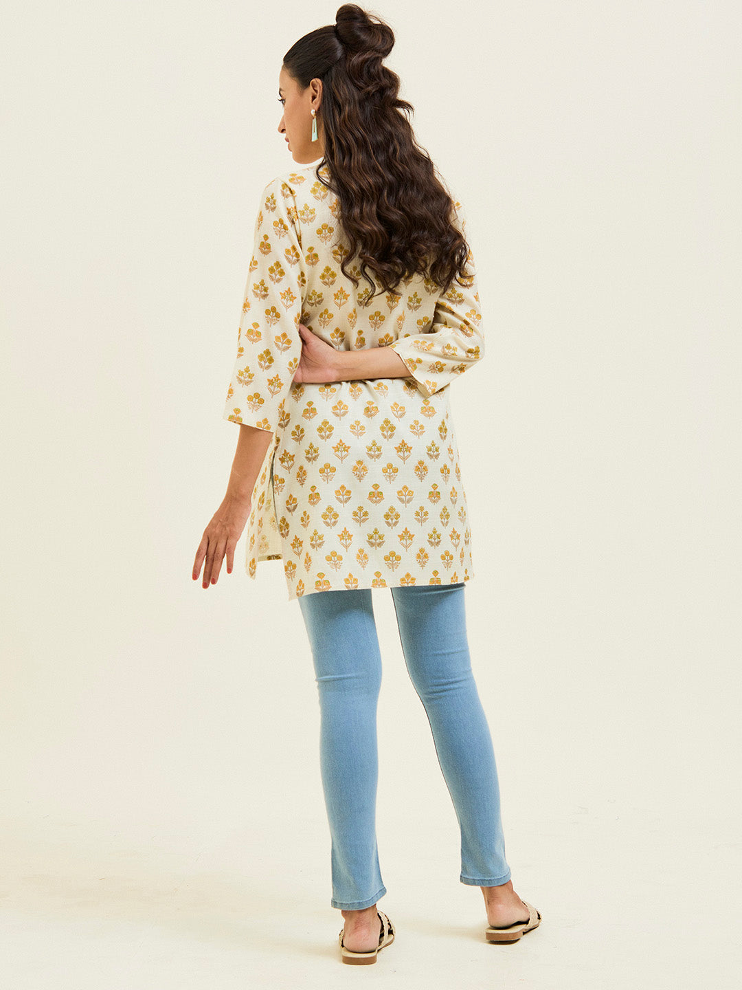 Yellow Ethnic Printed Short Kurta