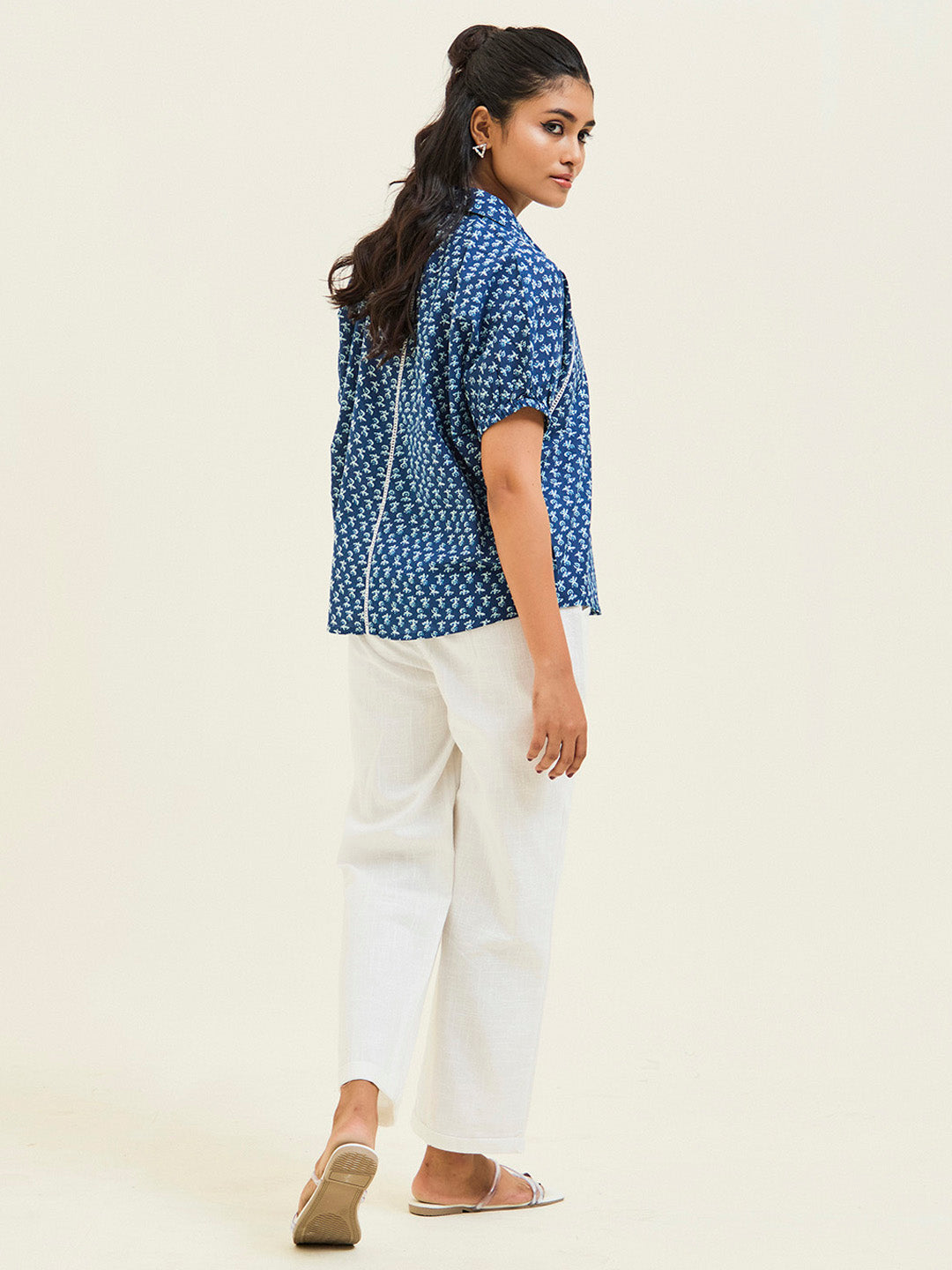 Ethnic Printed Indigo Blue Cotton Shirt