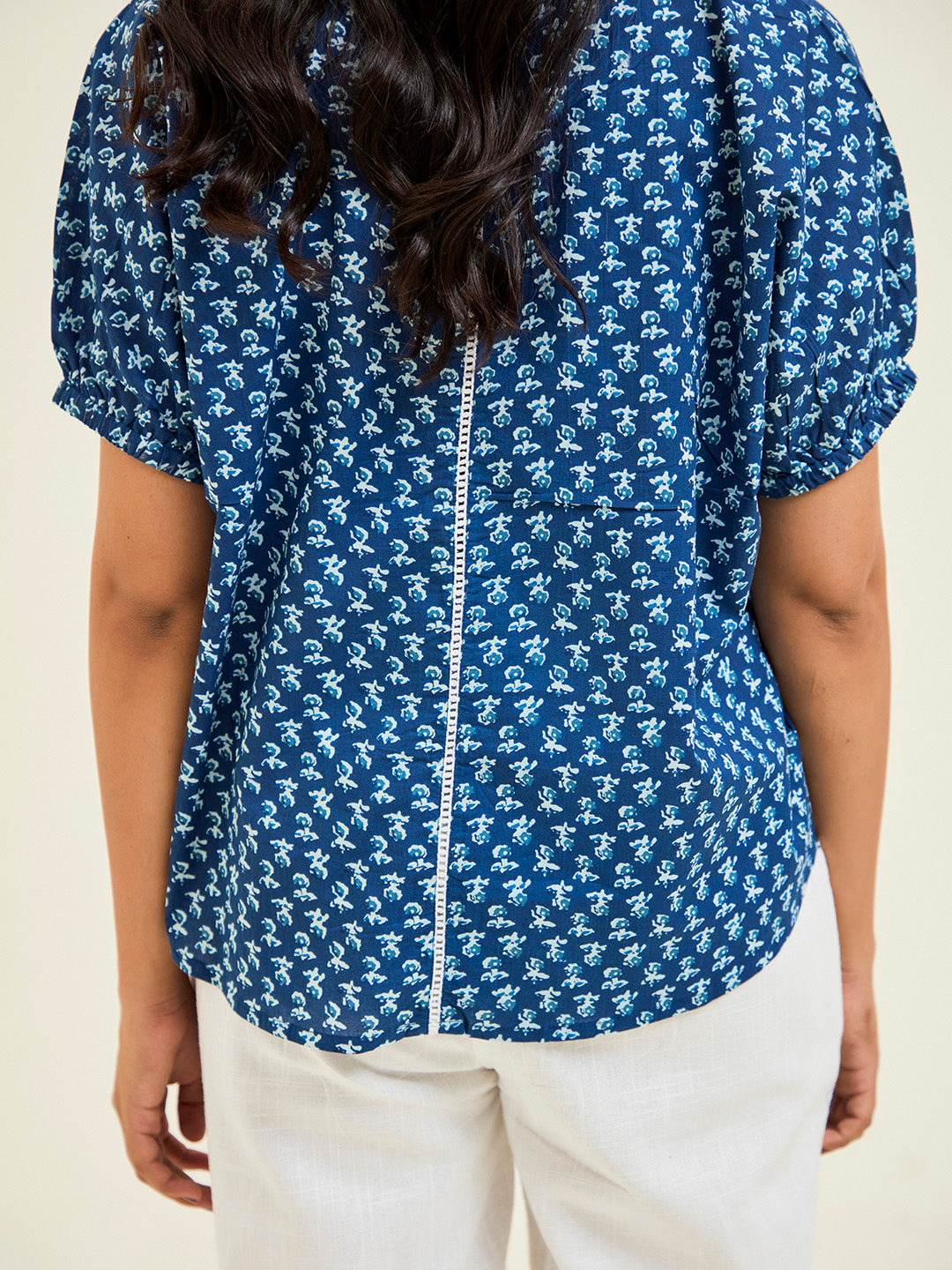 Ethnic Printed Indigo Blue Cotton Shirt