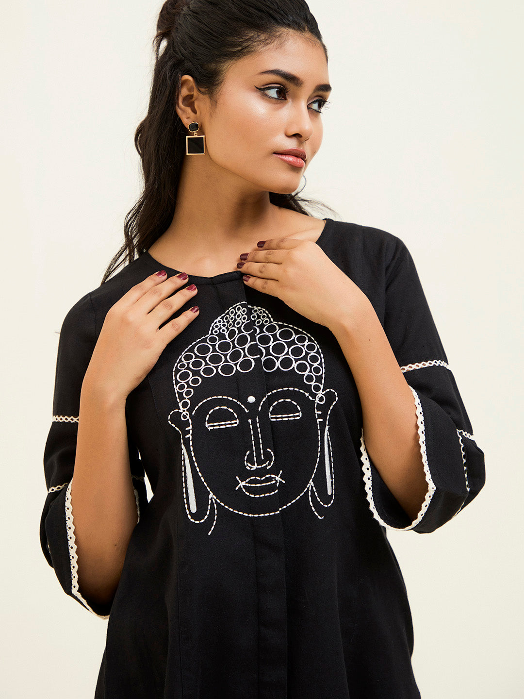 Black Buddha Embroidered Black Co-ord Set