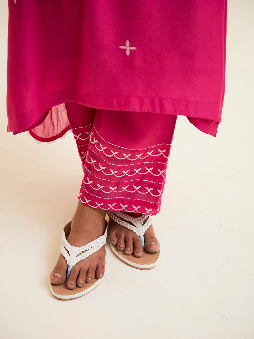 Fuchsia Resham Embroidered Kurta With Palazzo And Dupatta