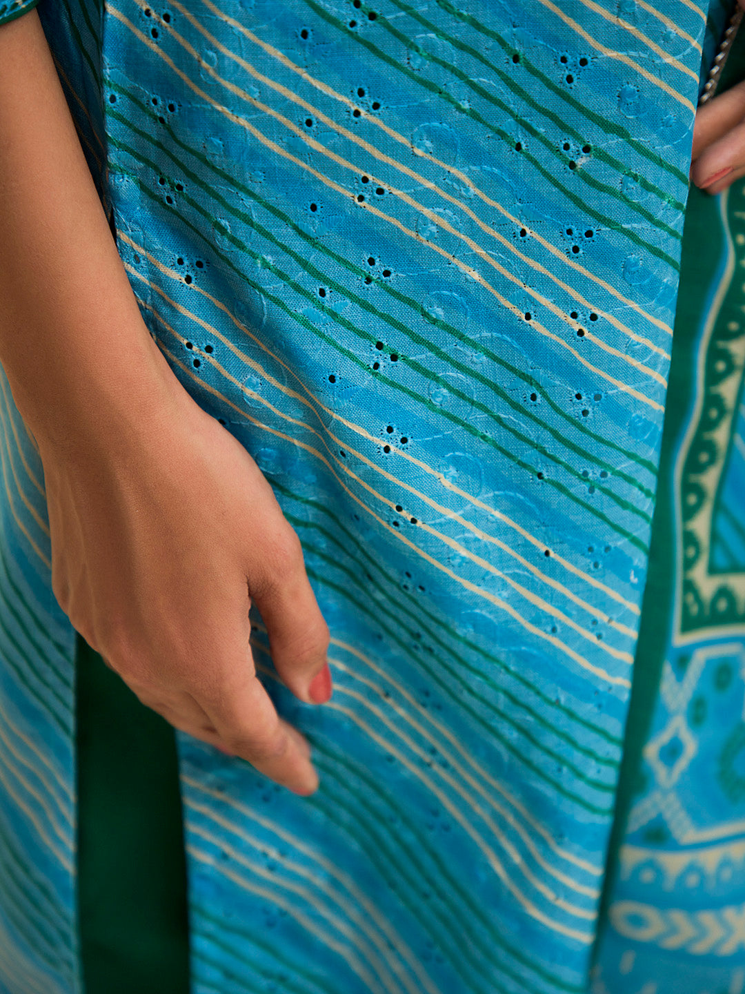 Blue Schiffli Embroidered Leheriya Festive Suit Set