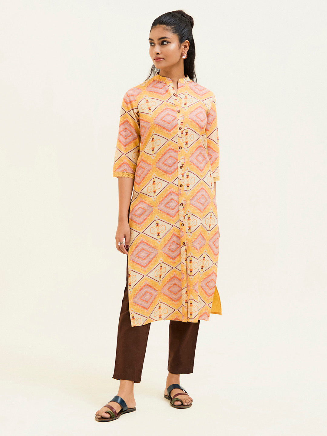 Mustard Handloom Cotton Straight Kurta