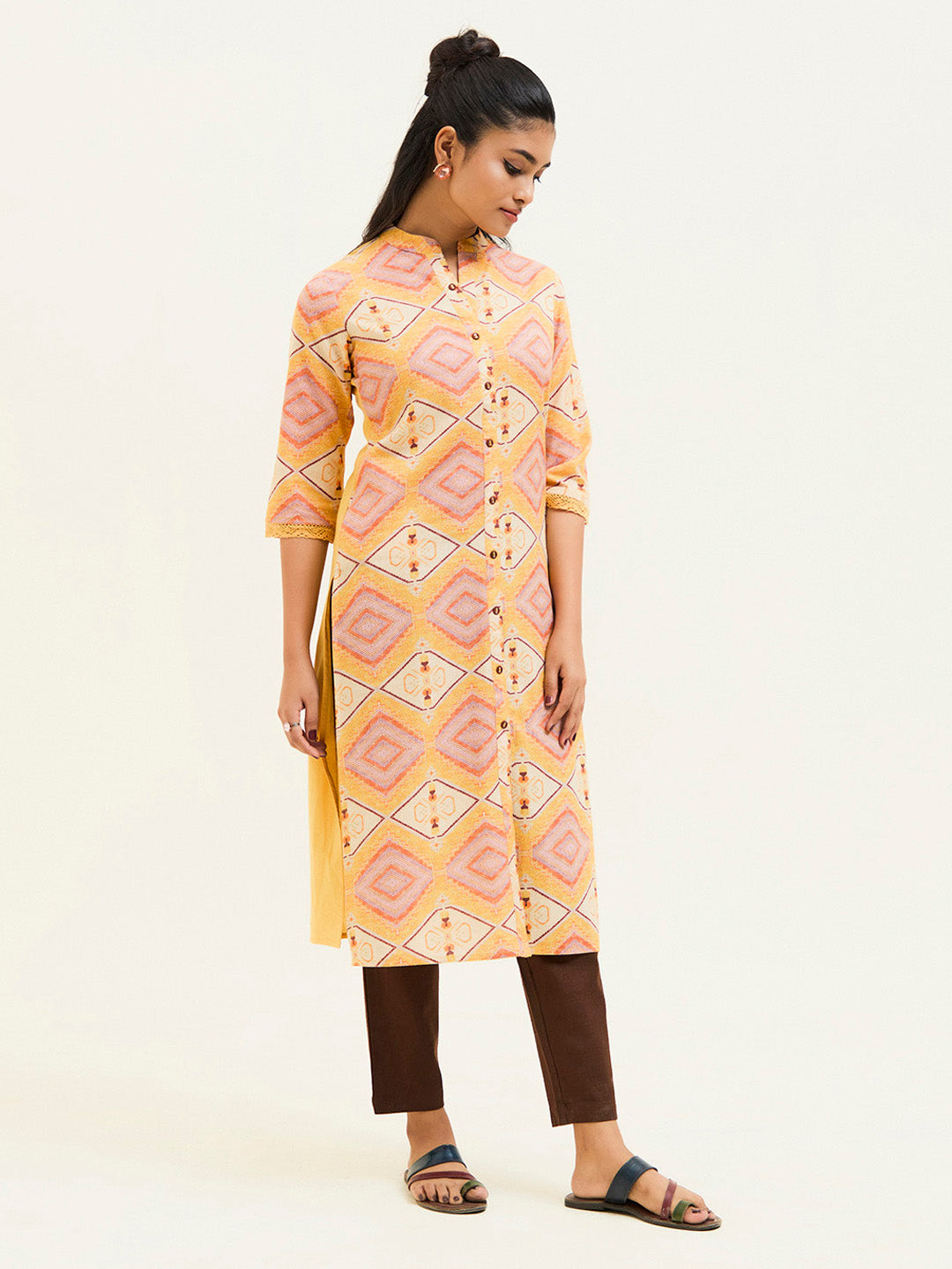 Mustard Handloom Cotton Straight Kurta