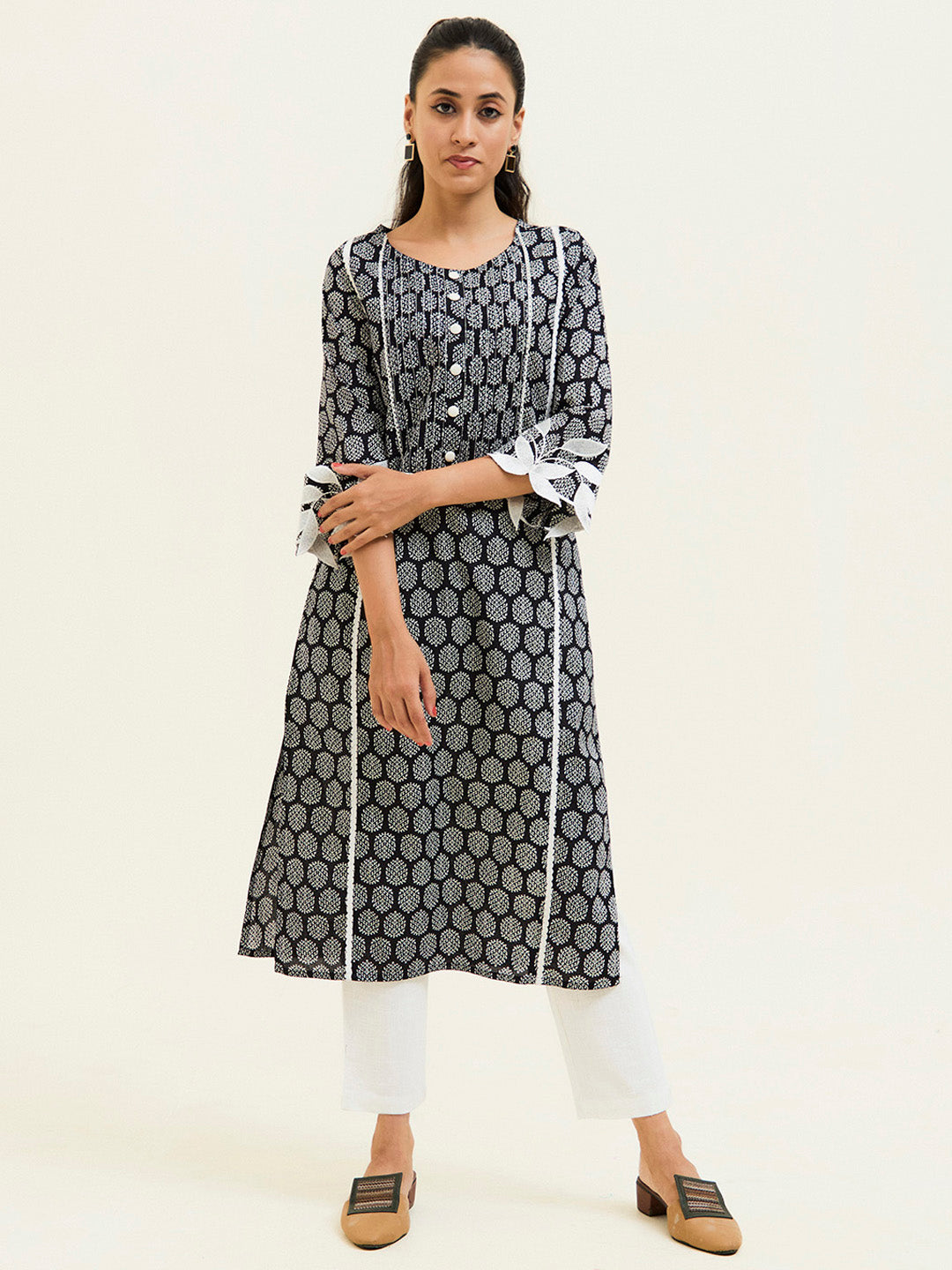 Ethnic Motifs Black Straight Kurta