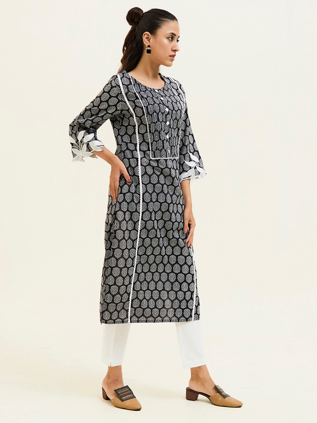 Ethnic Motifs Black Straight Kurta