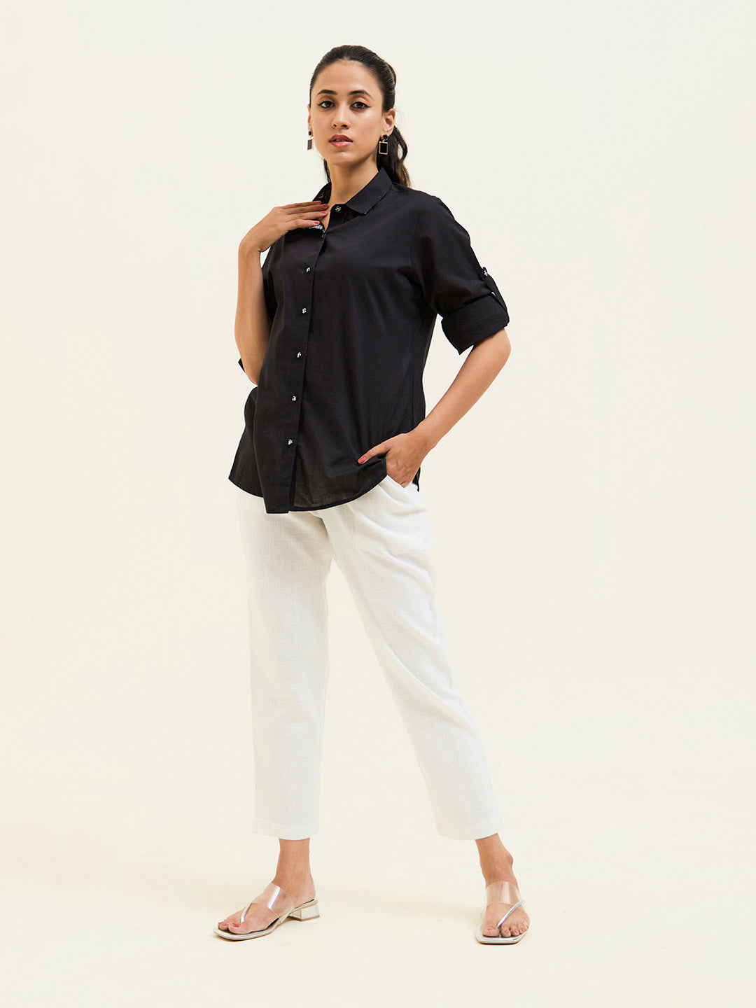 Black Cotton Full Sleeves Casual Shirt