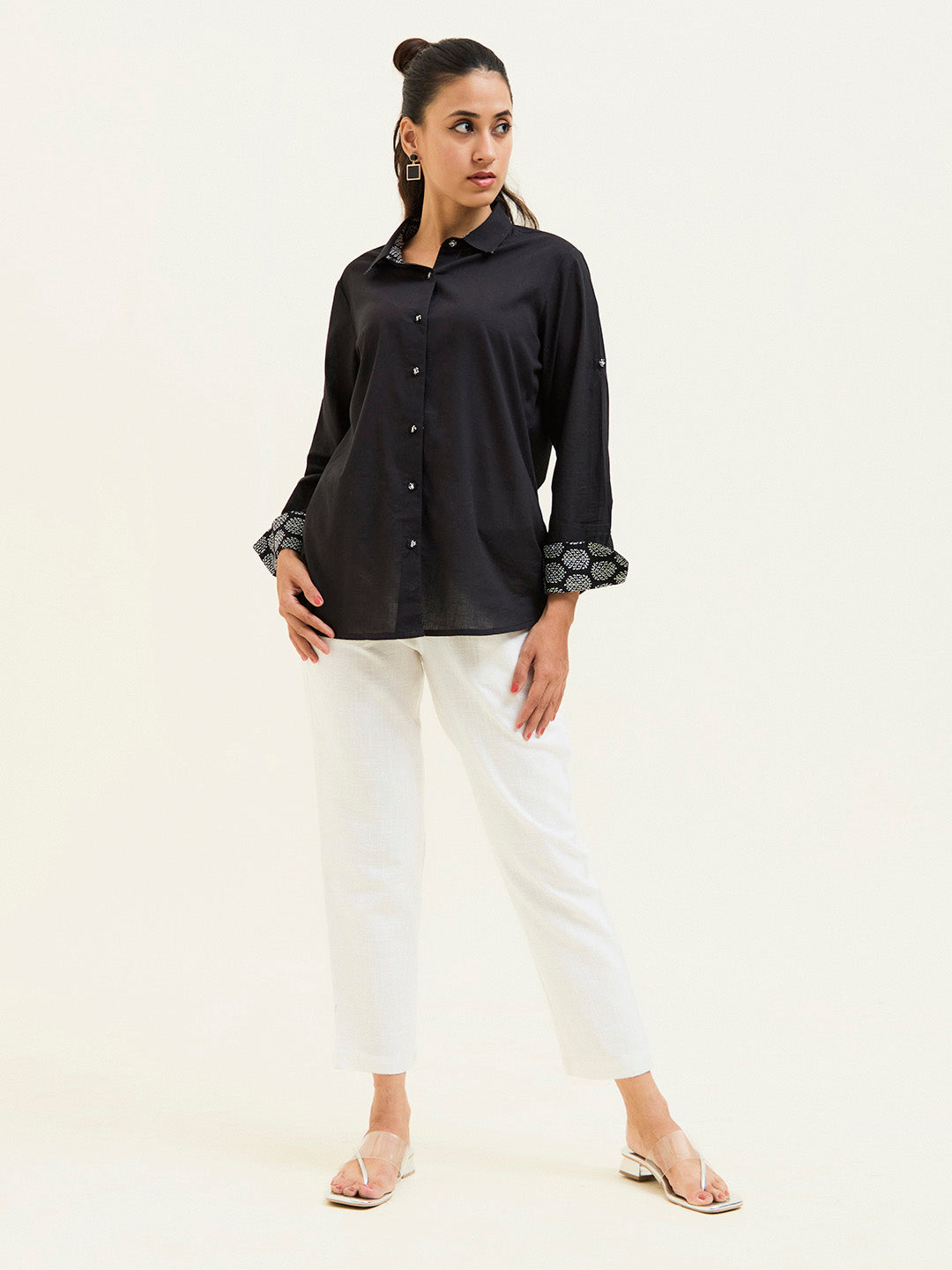 Black Cotton Full Sleeves Casual Shirt