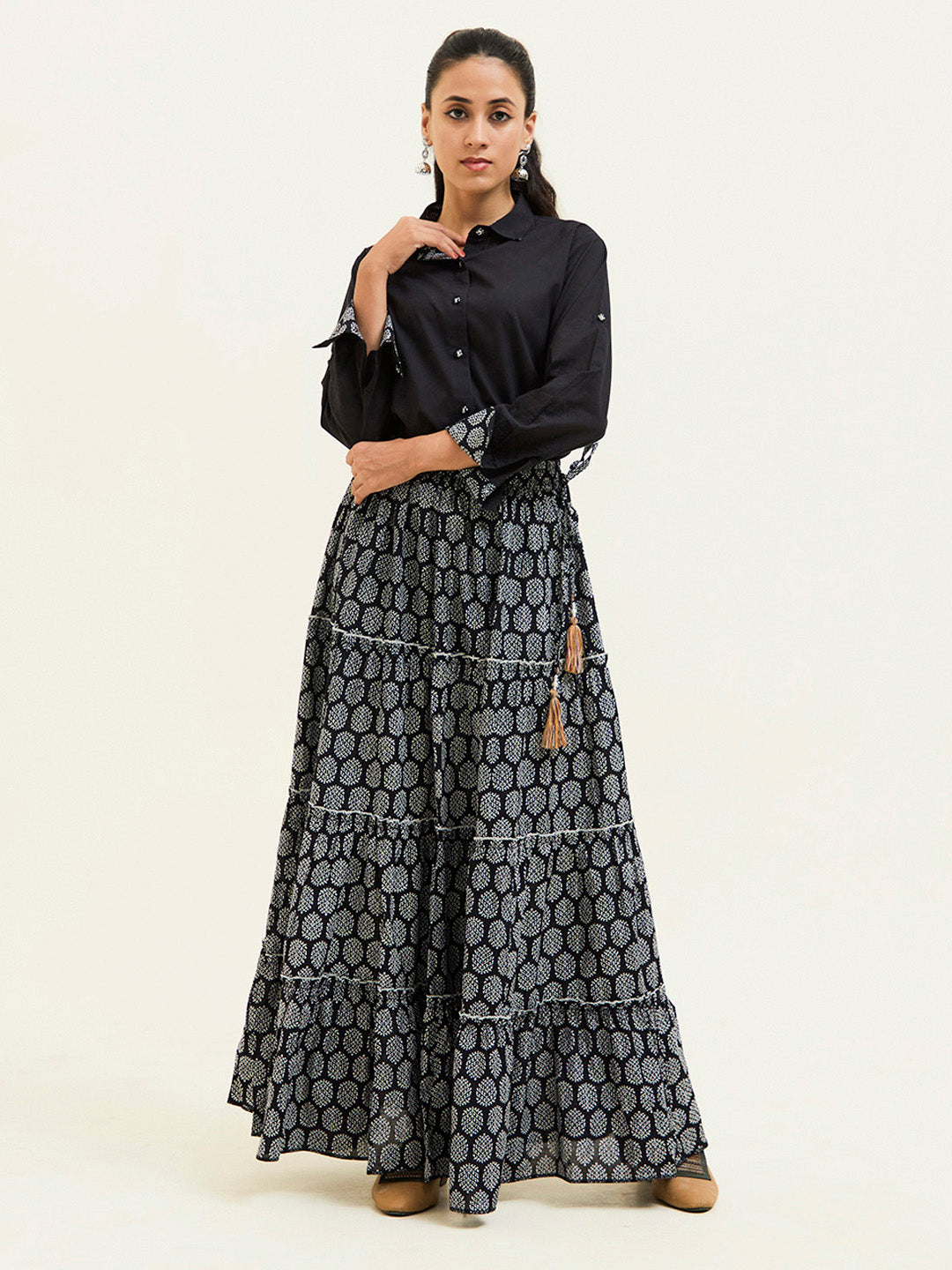 Black Handblock Printed Cotton Skirt