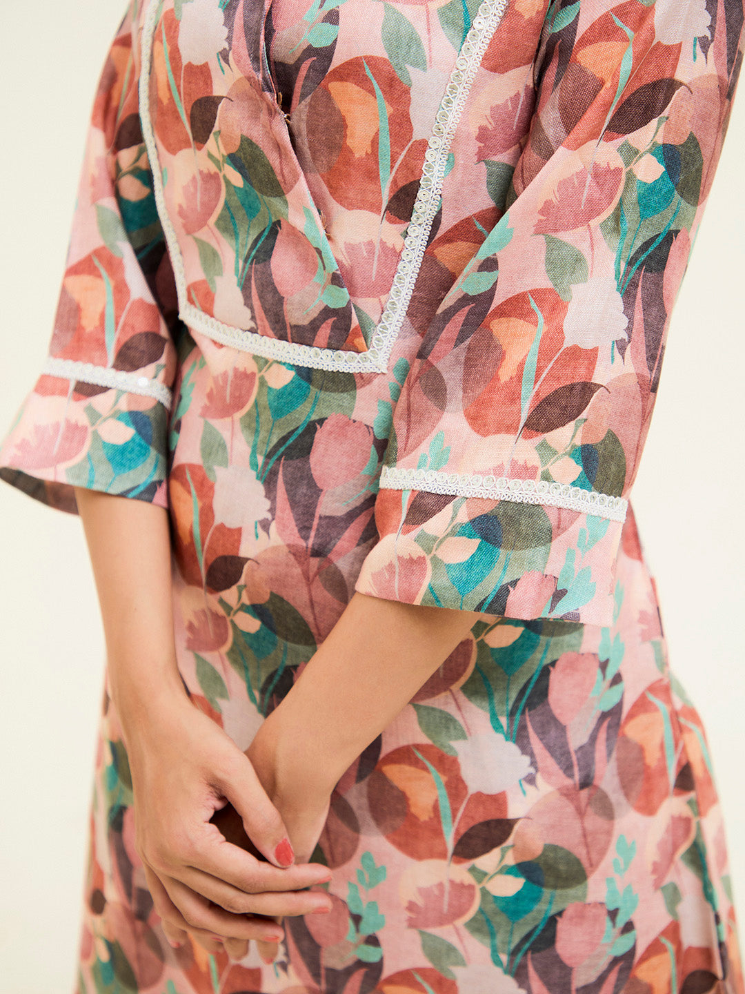 Rose Abstract Printed Asymmetrical Kurta Set