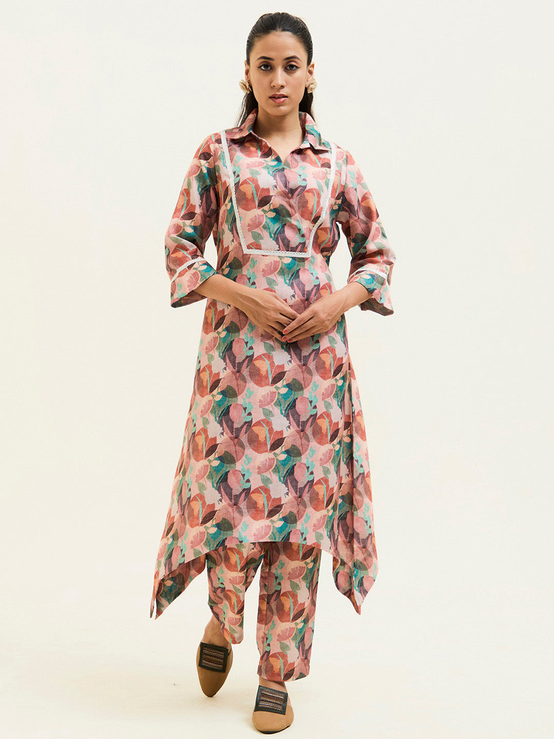 Rose Abstract Printed Asymmetrical Kurta Set