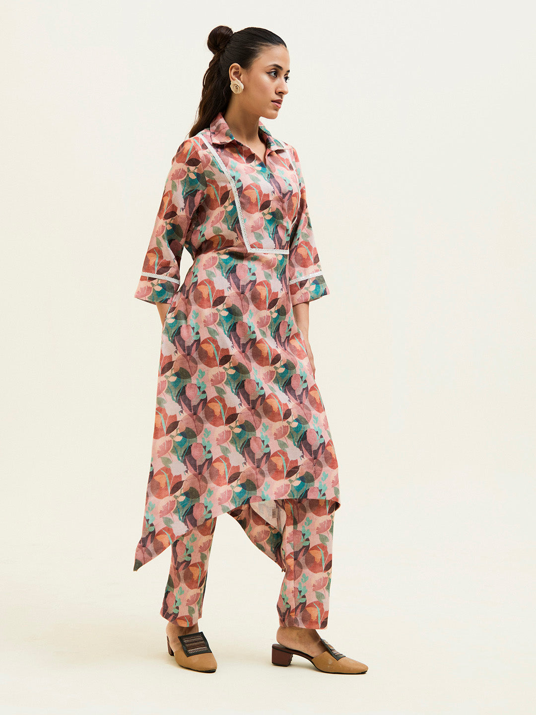 Rose Abstract Printed Asymmetrical Kurta Set