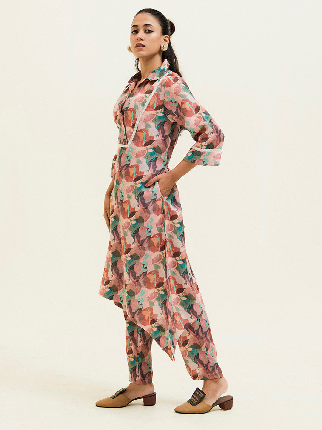 Rose Abstract Printed Asymmetrical Kurta Set