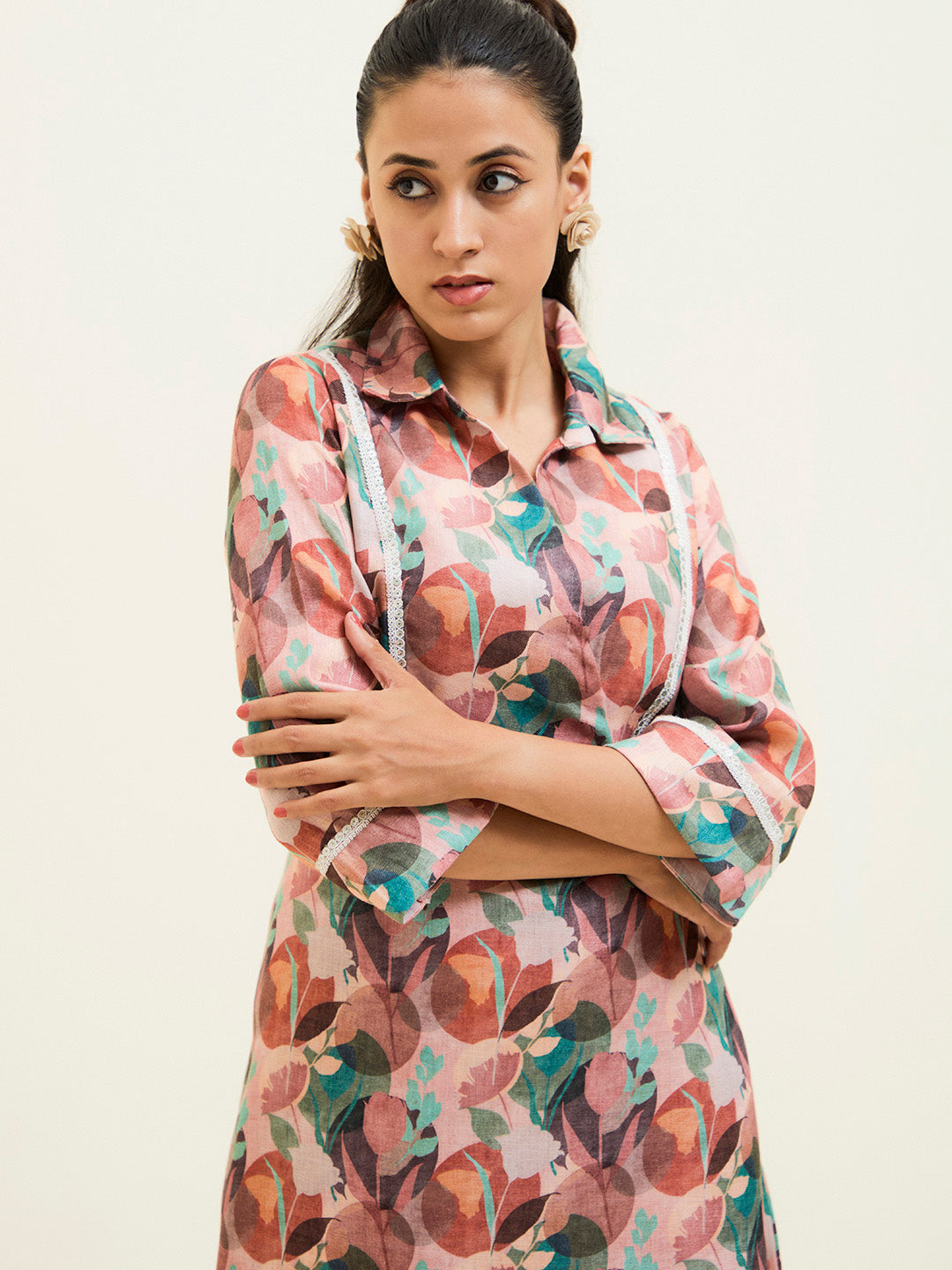 Rose Abstract Printed Asymmetrical Kurta Set