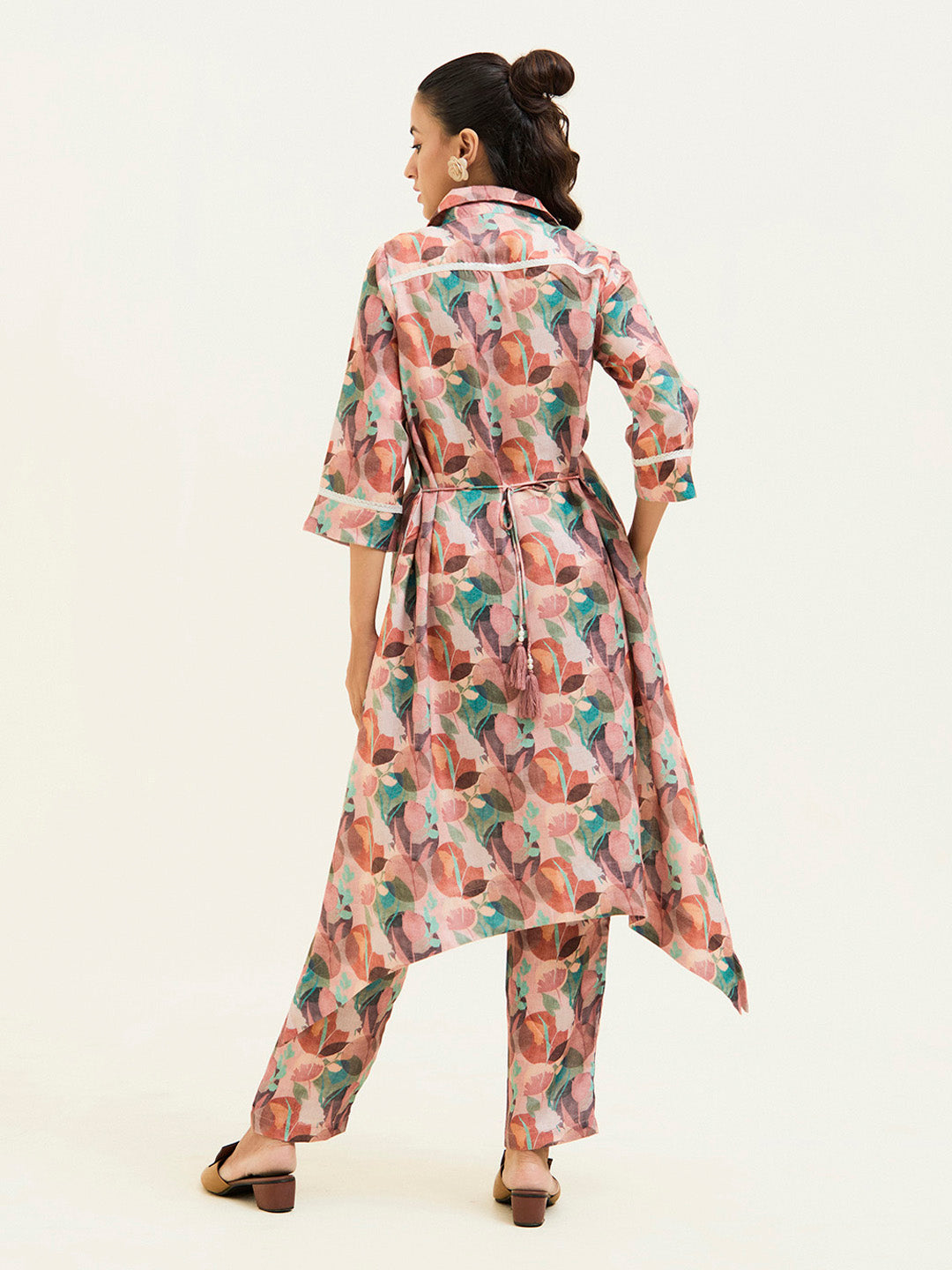 Rose Abstract Printed Asymmetrical Kurta Set