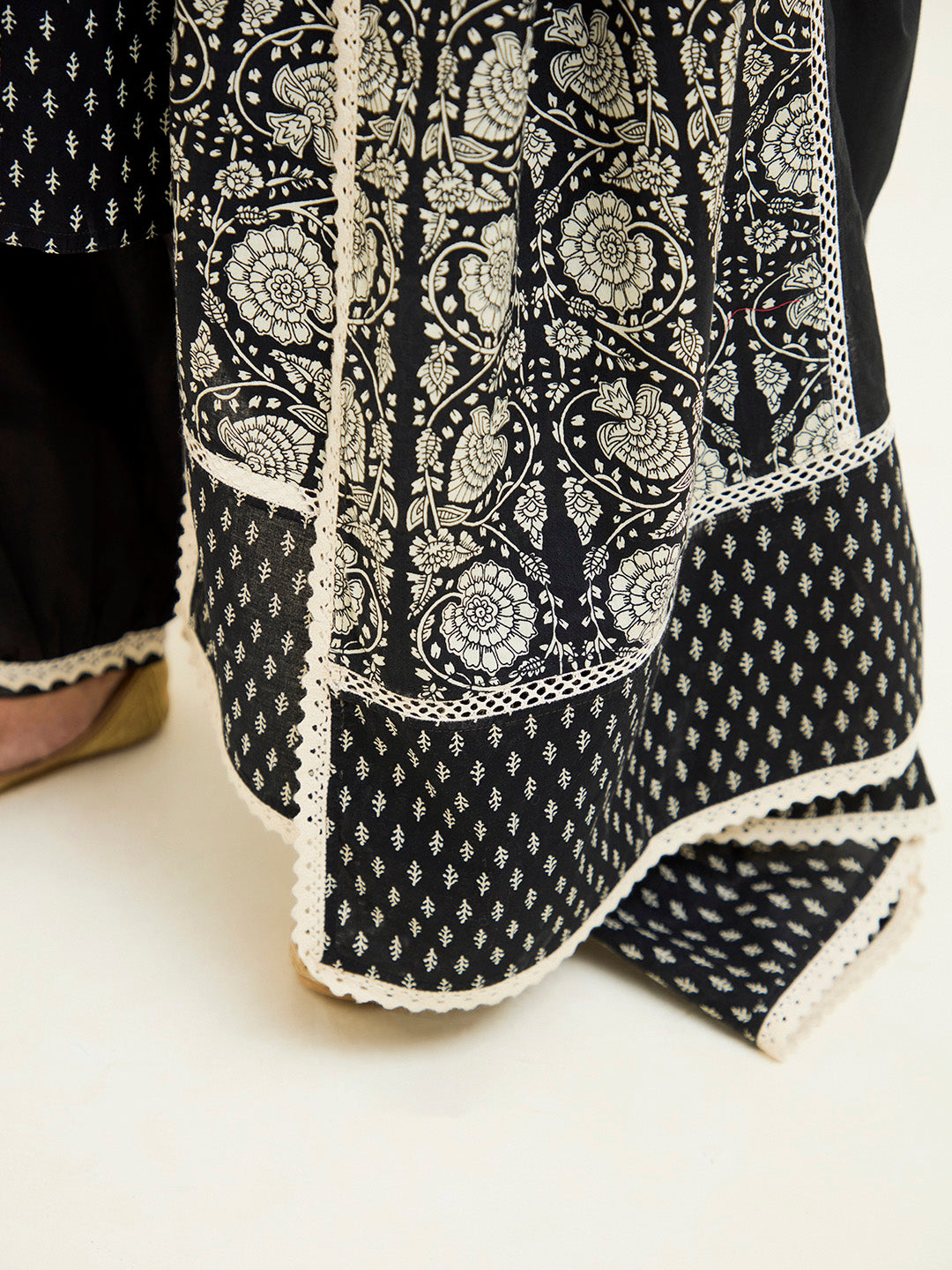 Handblock Printed Black Embroidered Pakistani Suit Set