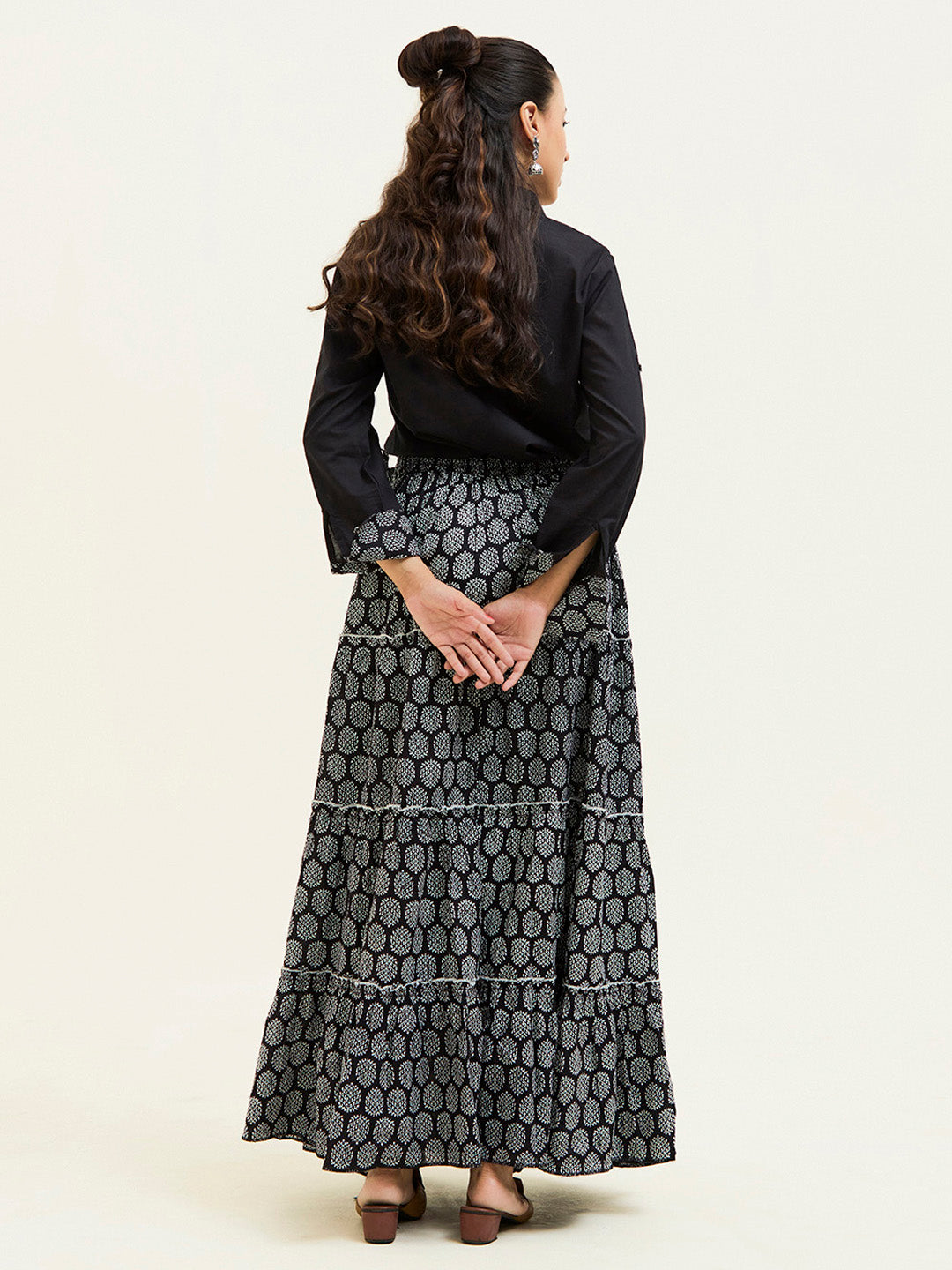 Black Handblock Printed Cotton Skirt