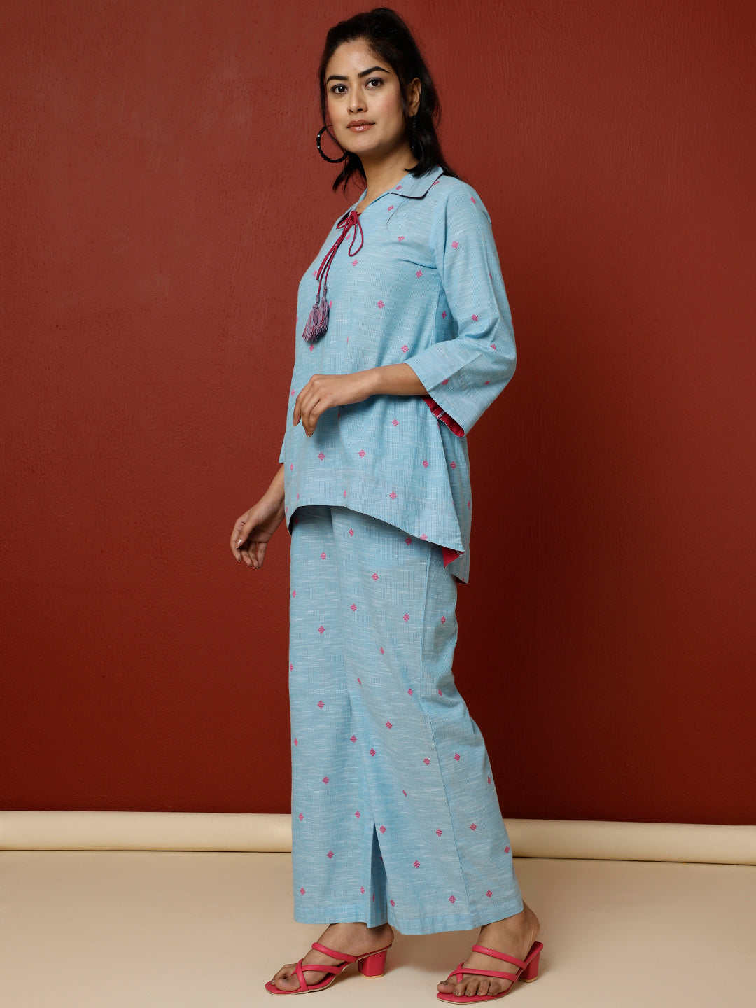 Sky Blue Cotton Yarn Dyed Loungewear Set