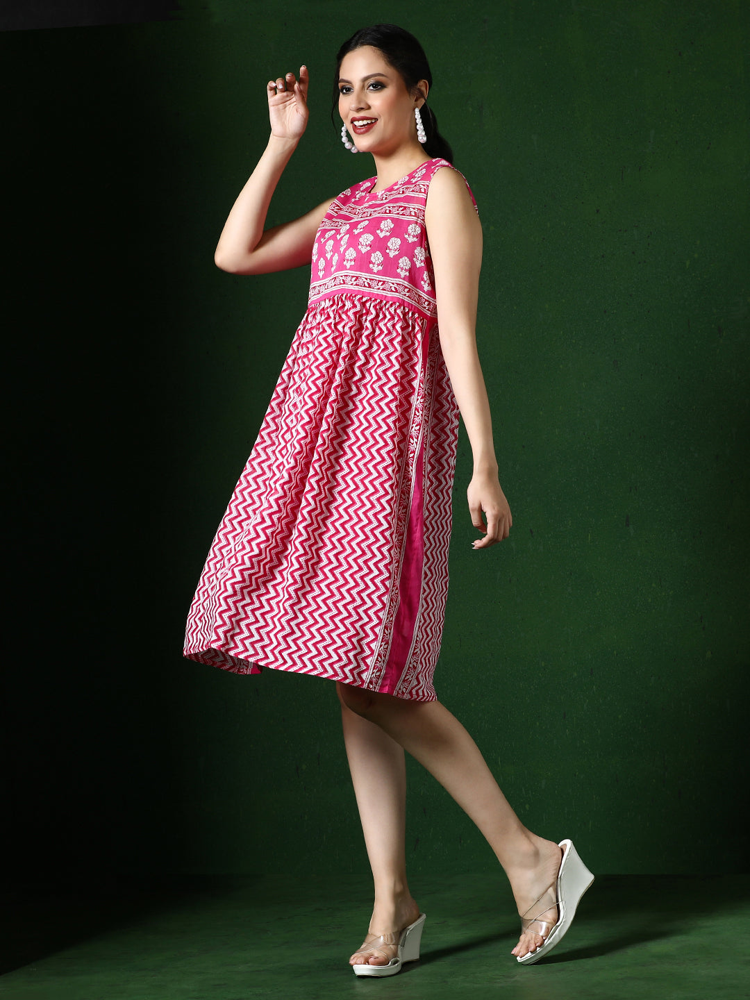 Floral Printed A-Line Cotton Blend Ethnic Dress