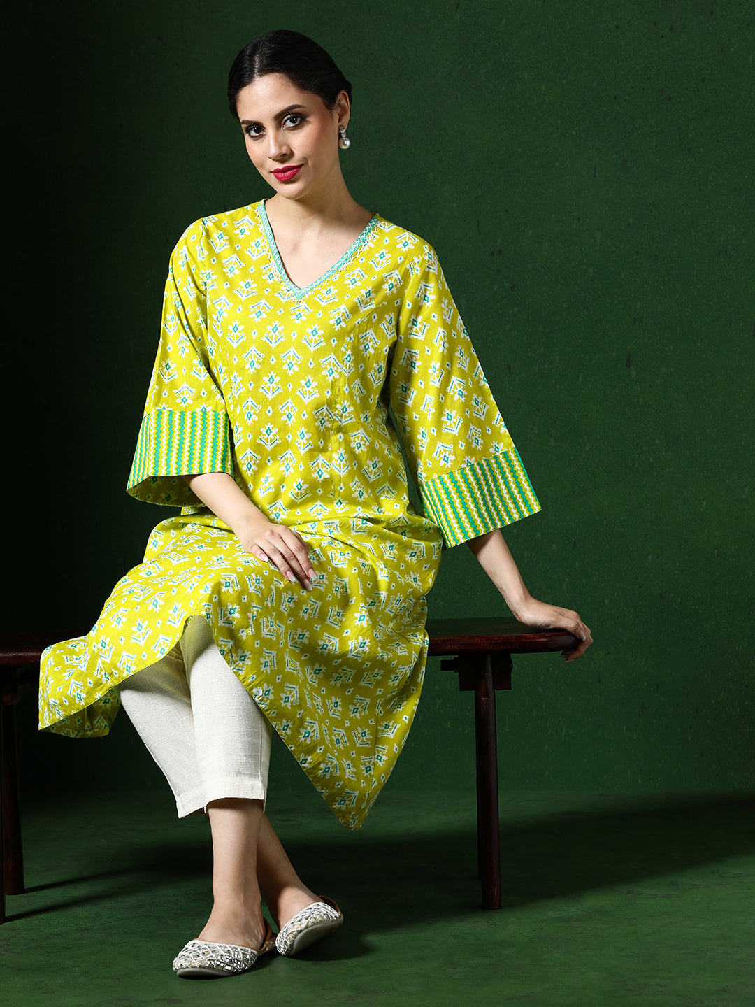 Floral Embroidered A-Line Pure Cotton Kurta