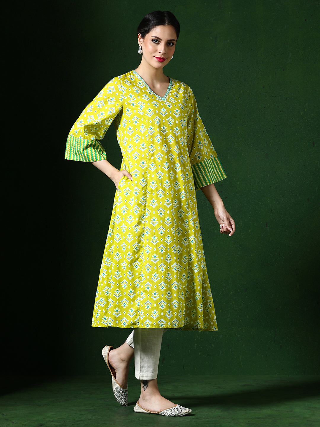 Floral Embroidered A-Line Pure Cotton Kurta