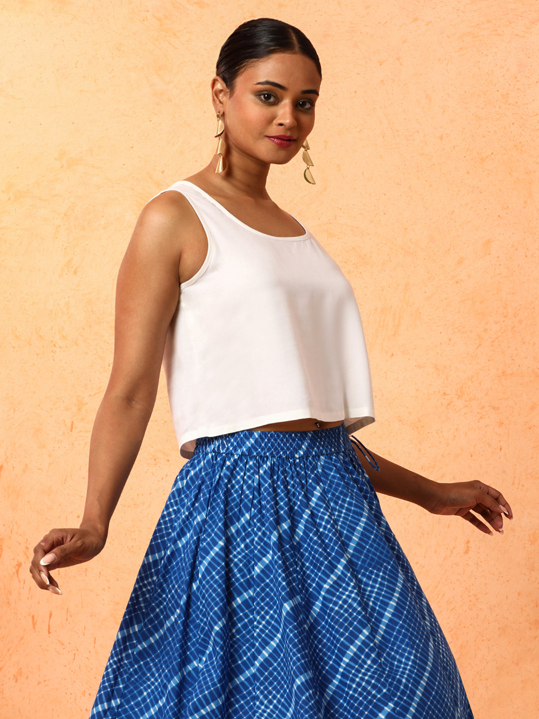 Checked Embroidered Pure Cotton Long Skirt