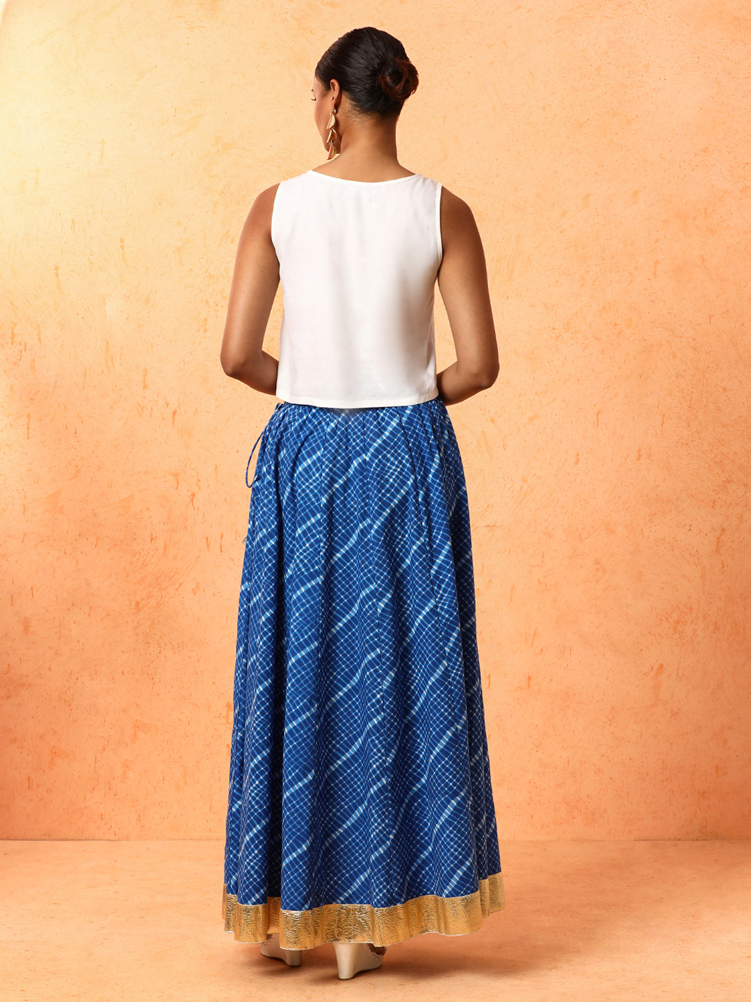 Checked Embroidered Pure Cotton Long Skirt