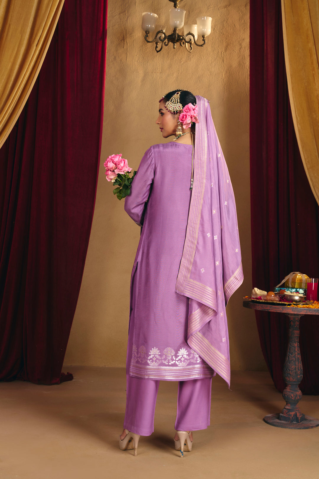 Floral Embroidered Straight Kurta & Trousers Sets