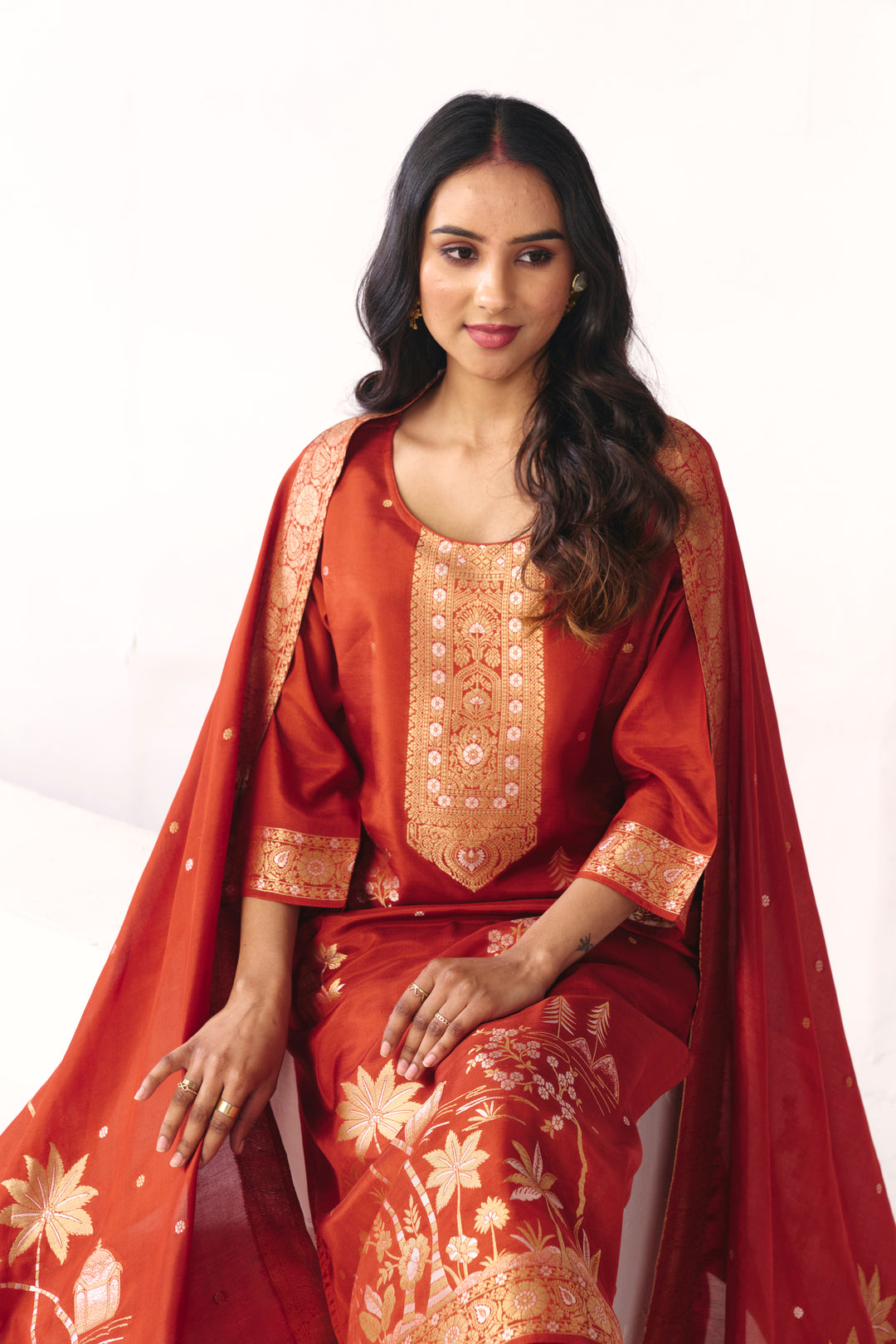 Floral Embroidered Straight Kurta & Trousers Sets