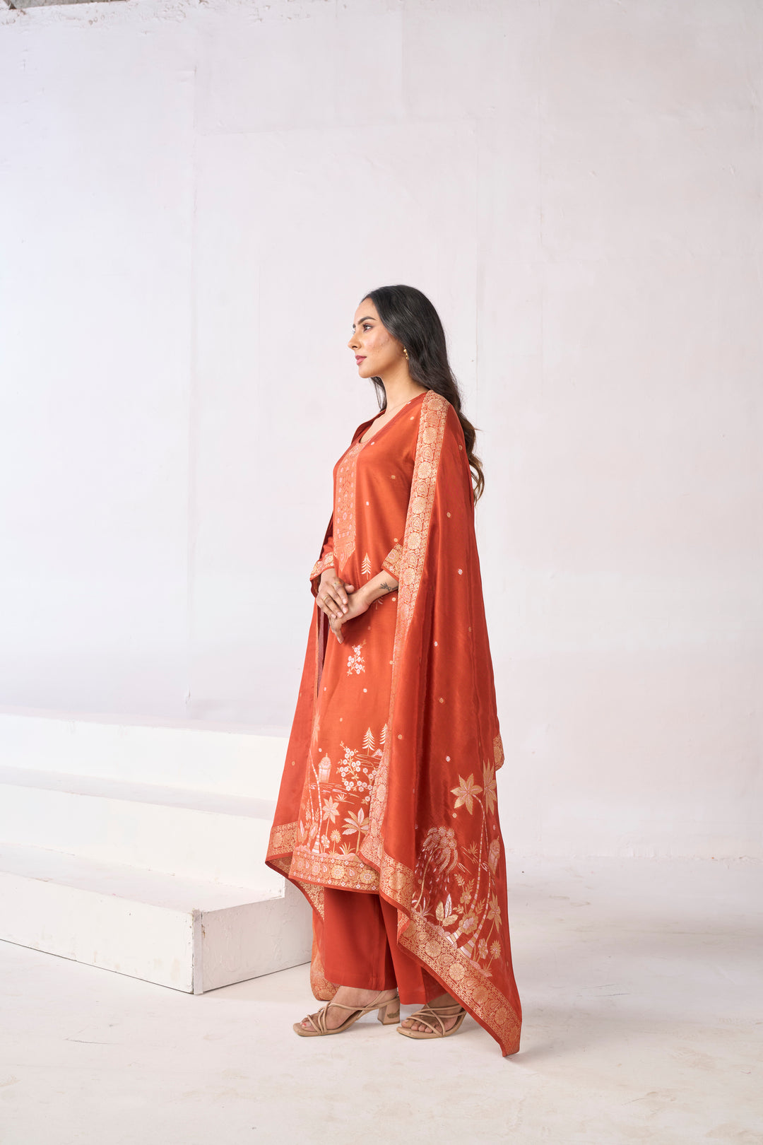 Floral Embroidered Straight Kurta & Trousers Sets