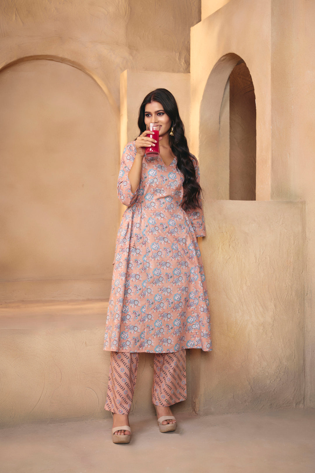 Floral Printed A-Line Pure Cotton Kurta & Trousers Sets