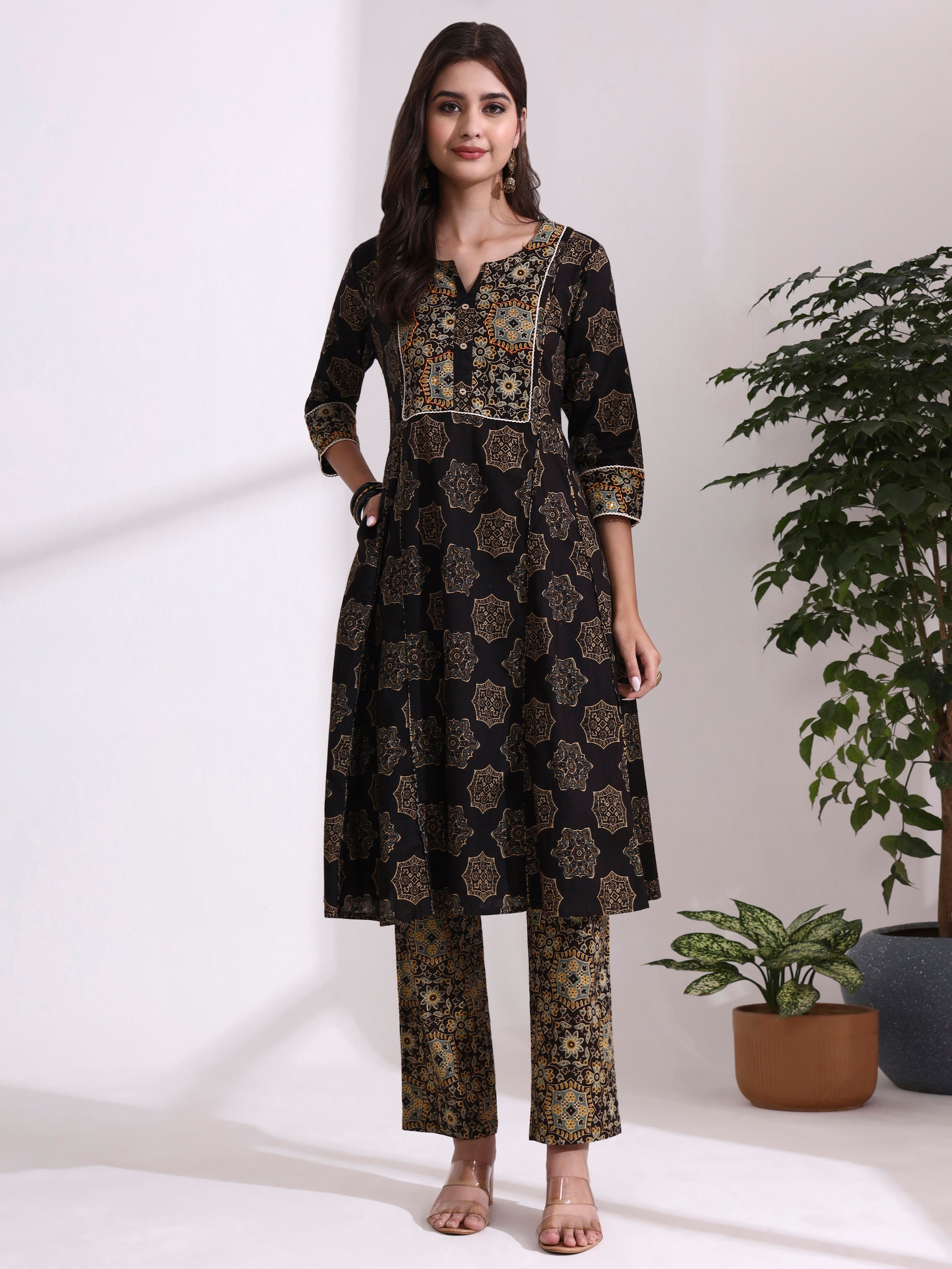 Floral Printed A-Line Pure Cotton Kurta & Trousers Sets