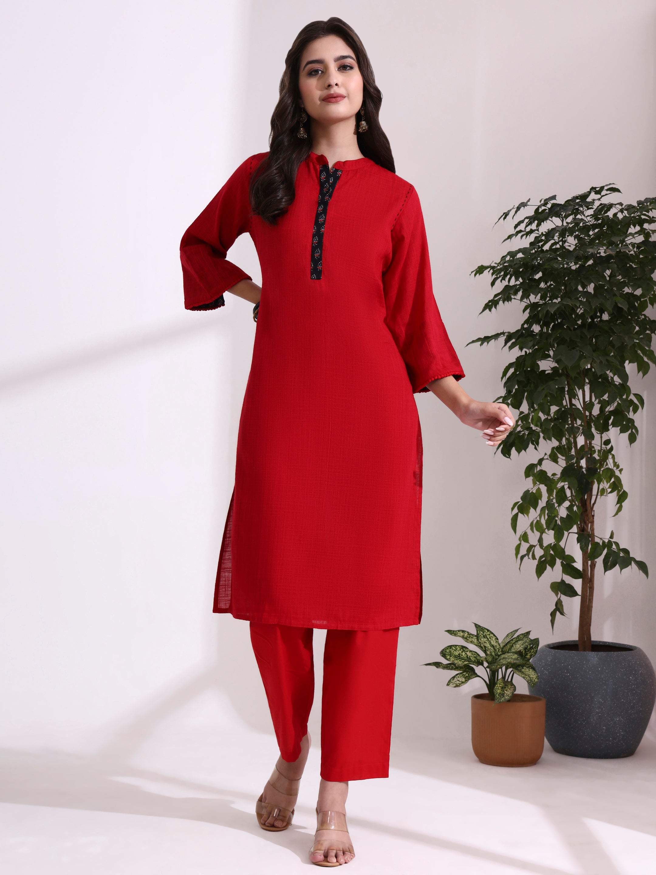 Solid Solid Straight Pure Cotton Kurta & Trousers Sets