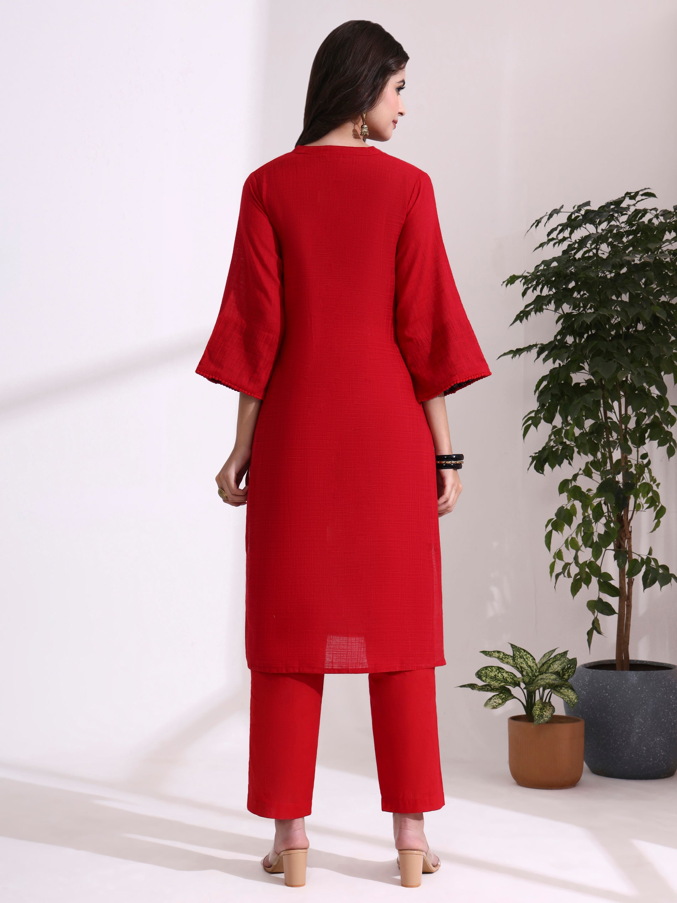 Solid Solid Straight Pure Cotton Kurta & Trousers Sets