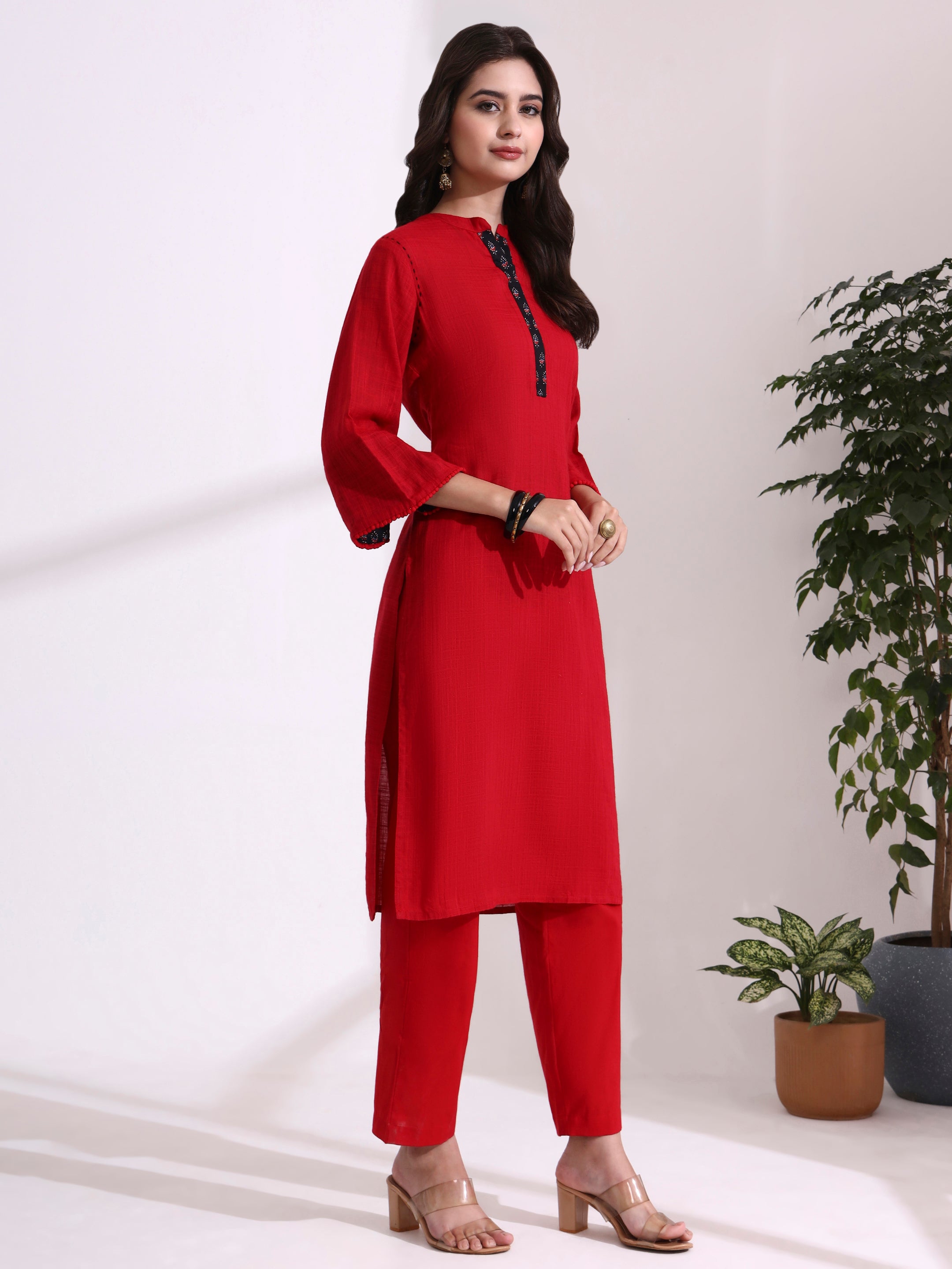 Solid Solid Straight Pure Cotton Kurta & Trousers Sets