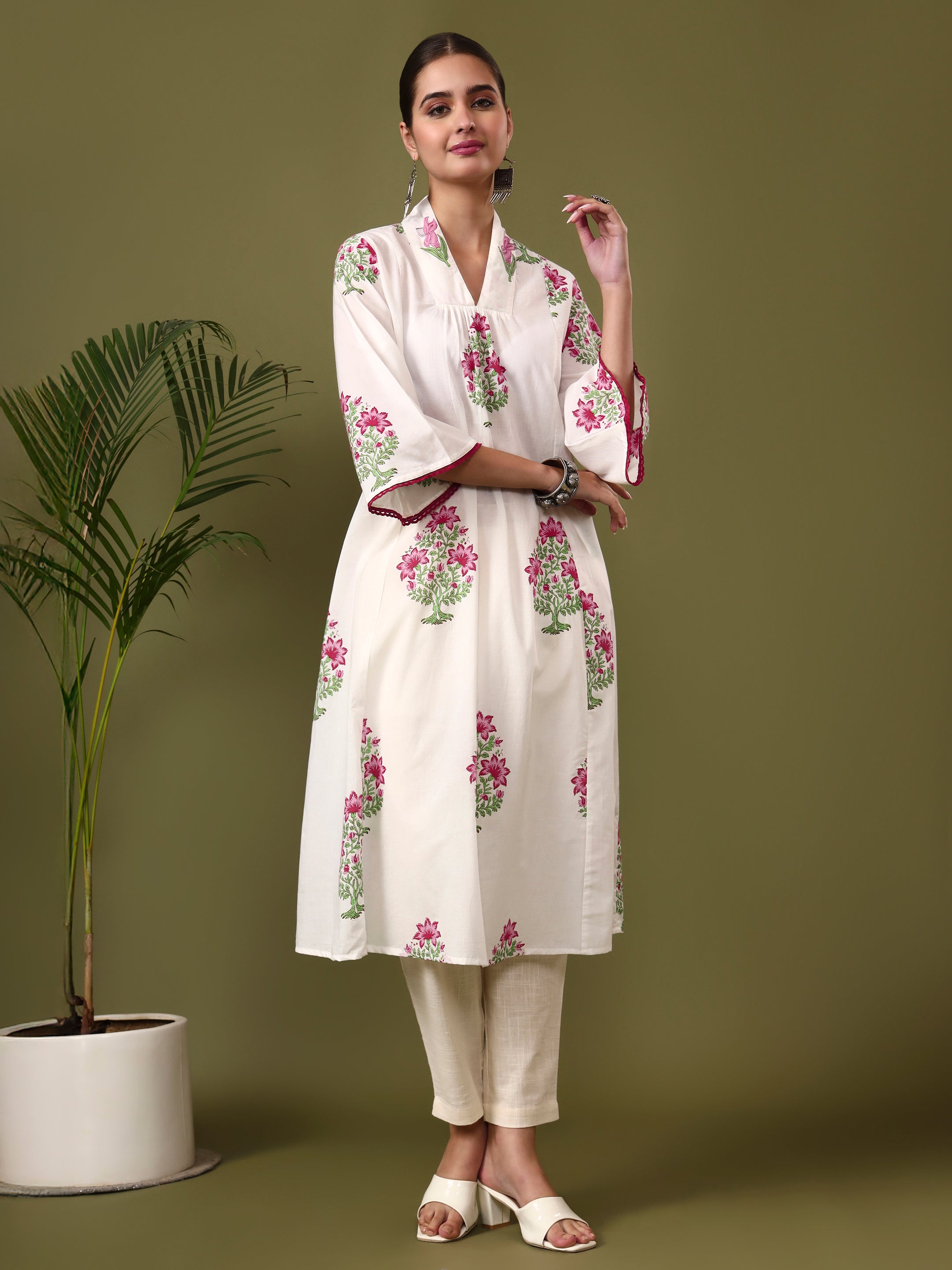Floral Printed A-Line Pure Cotton Kurta