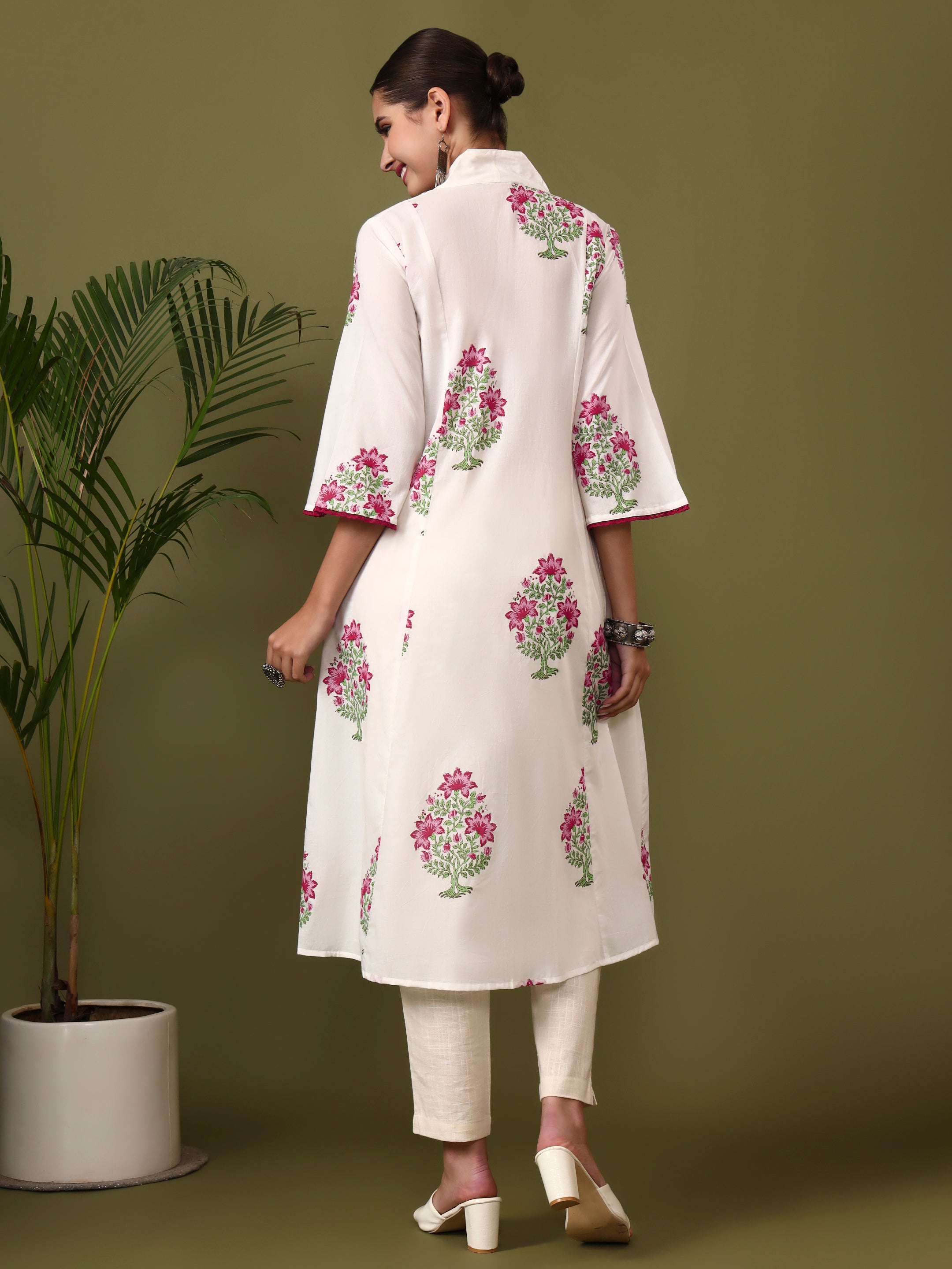 Floral Printed A-Line Pure Cotton Kurta