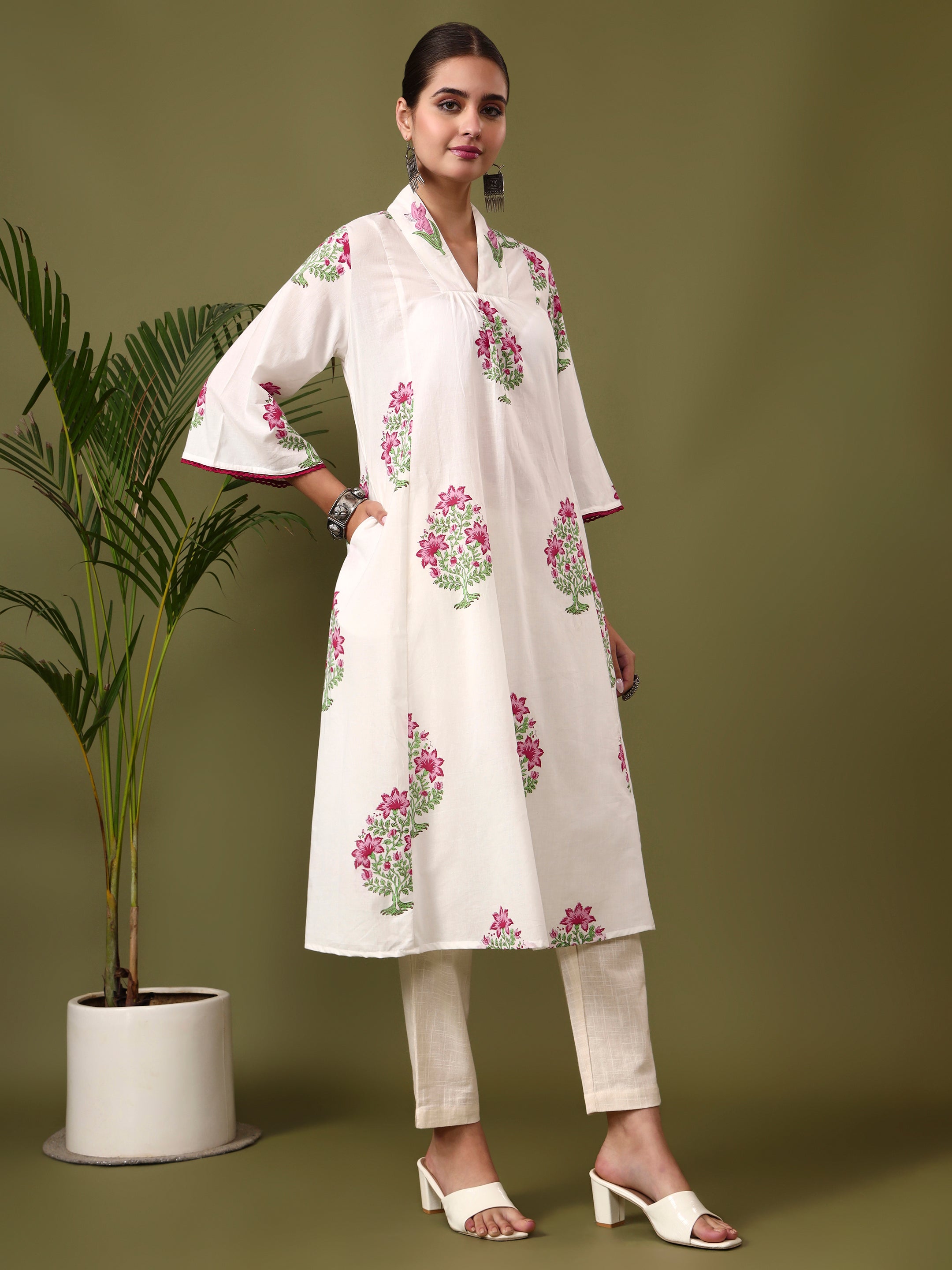 Floral Printed A-Line Pure Cotton Kurta
