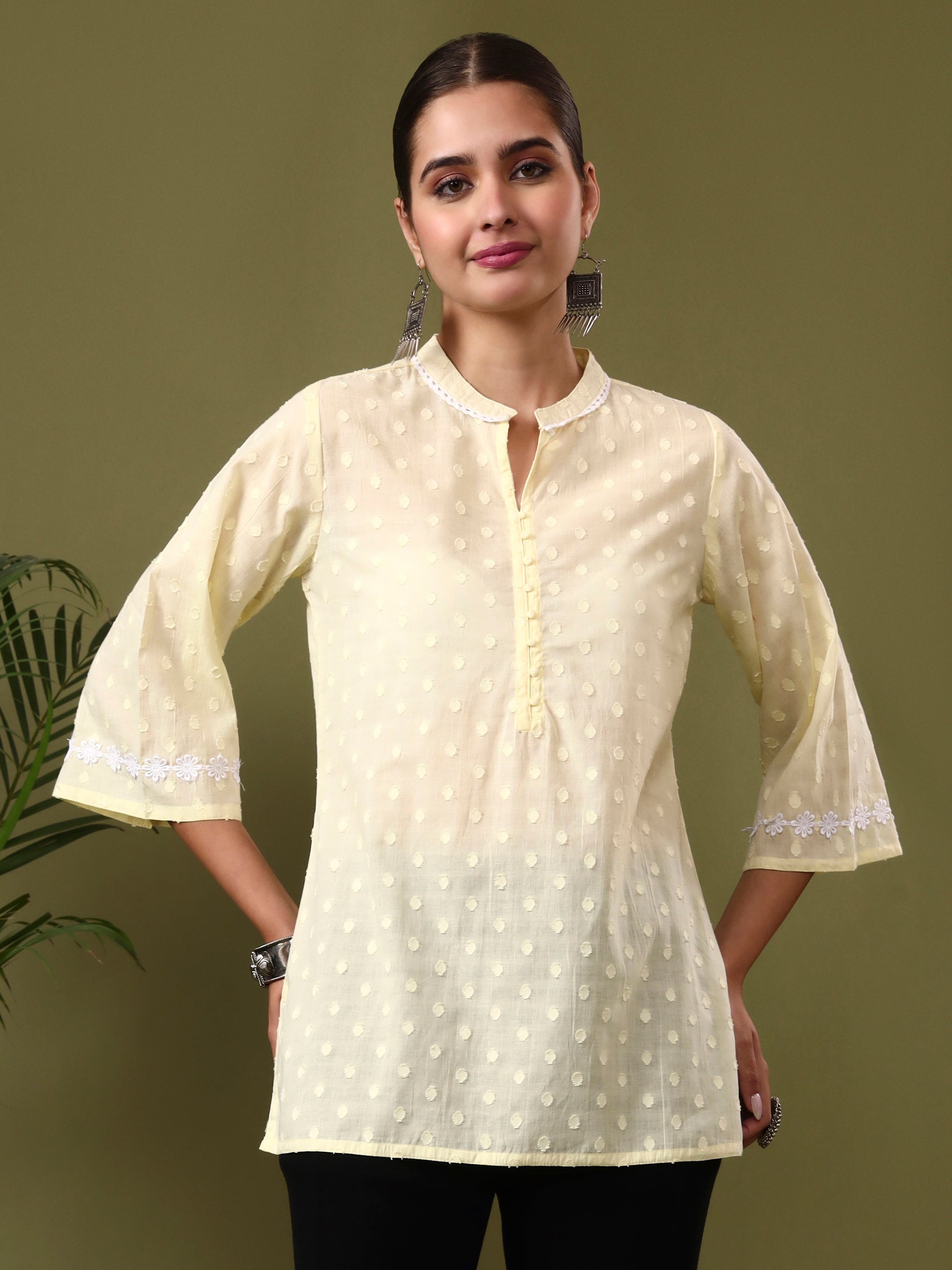 Floral Embroidered Straight Pure Cotton Top