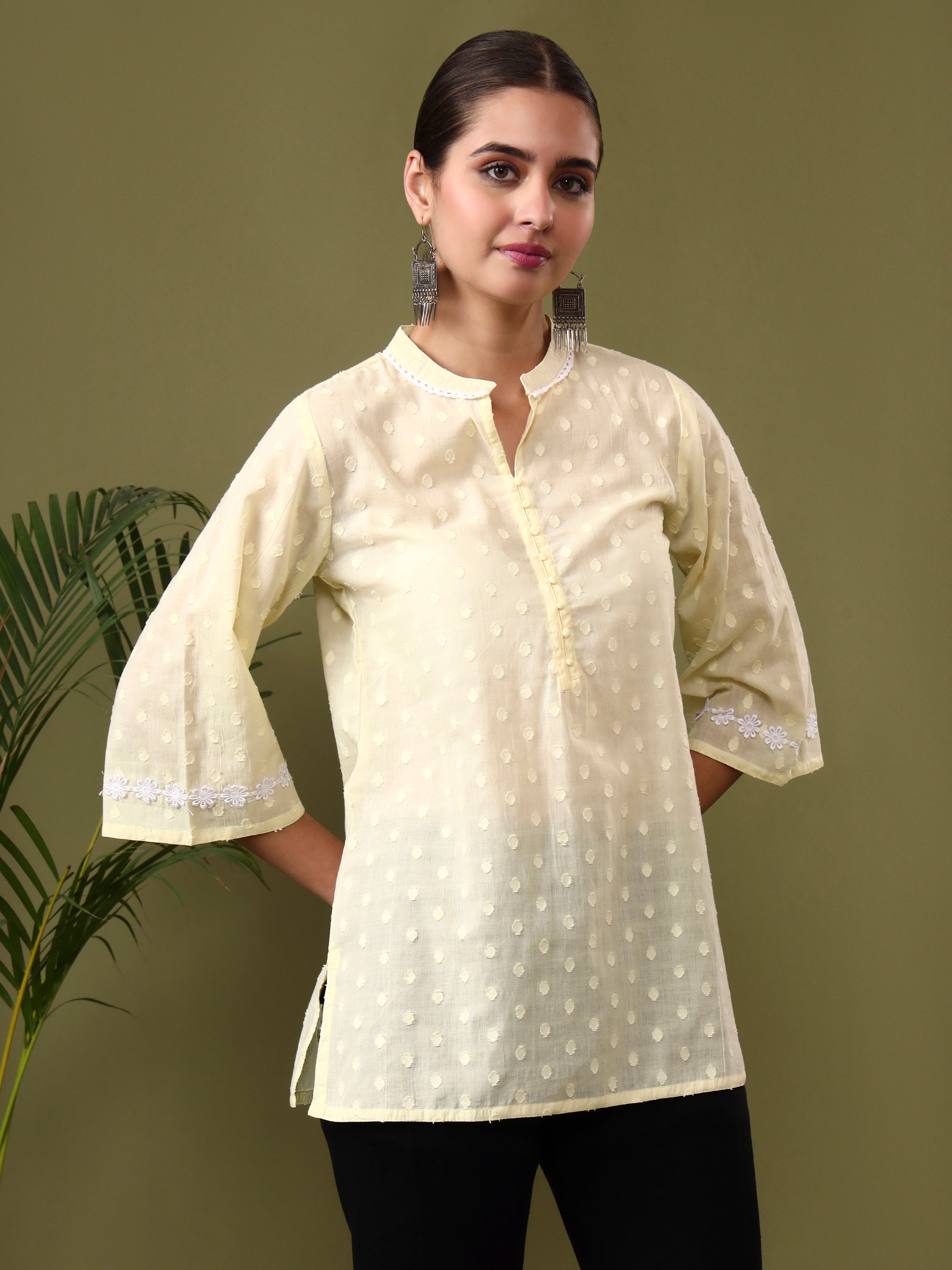 Floral Embroidered Straight Pure Cotton Top