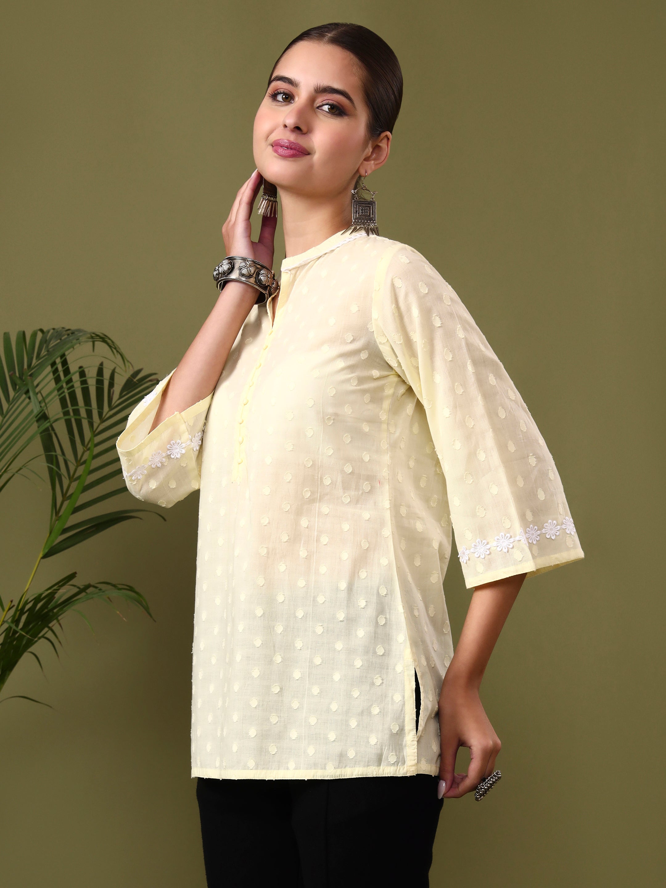Floral Embroidered Straight Pure Cotton Top
