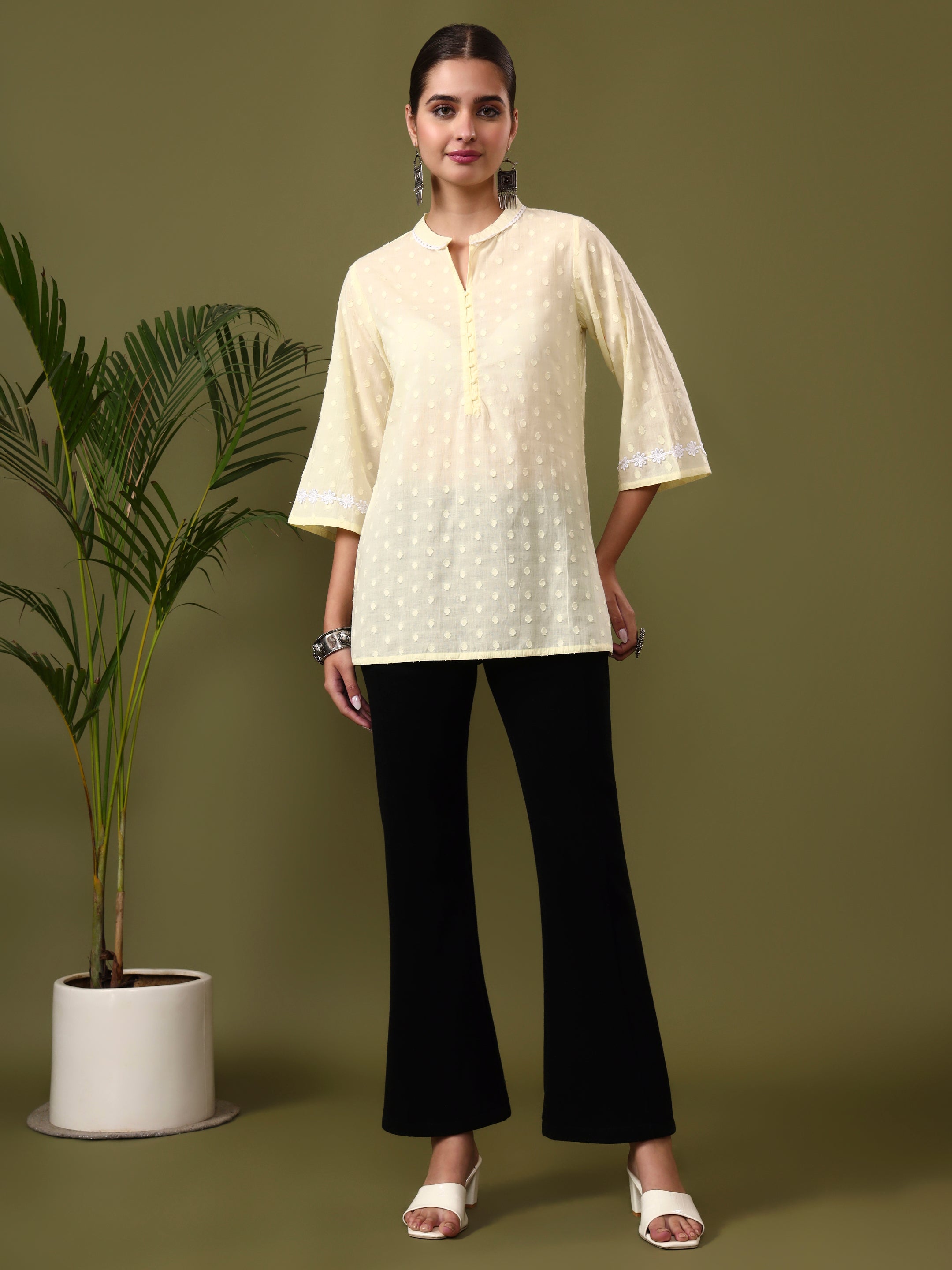 Floral Embroidered Straight Pure Cotton Top