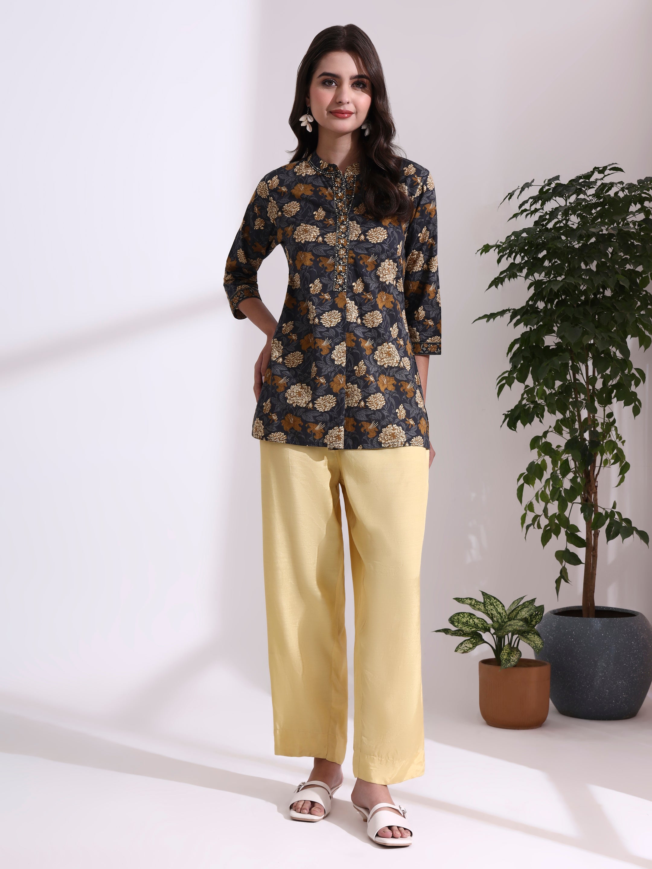 Floral Embroidered Straight Pure Cotton Top