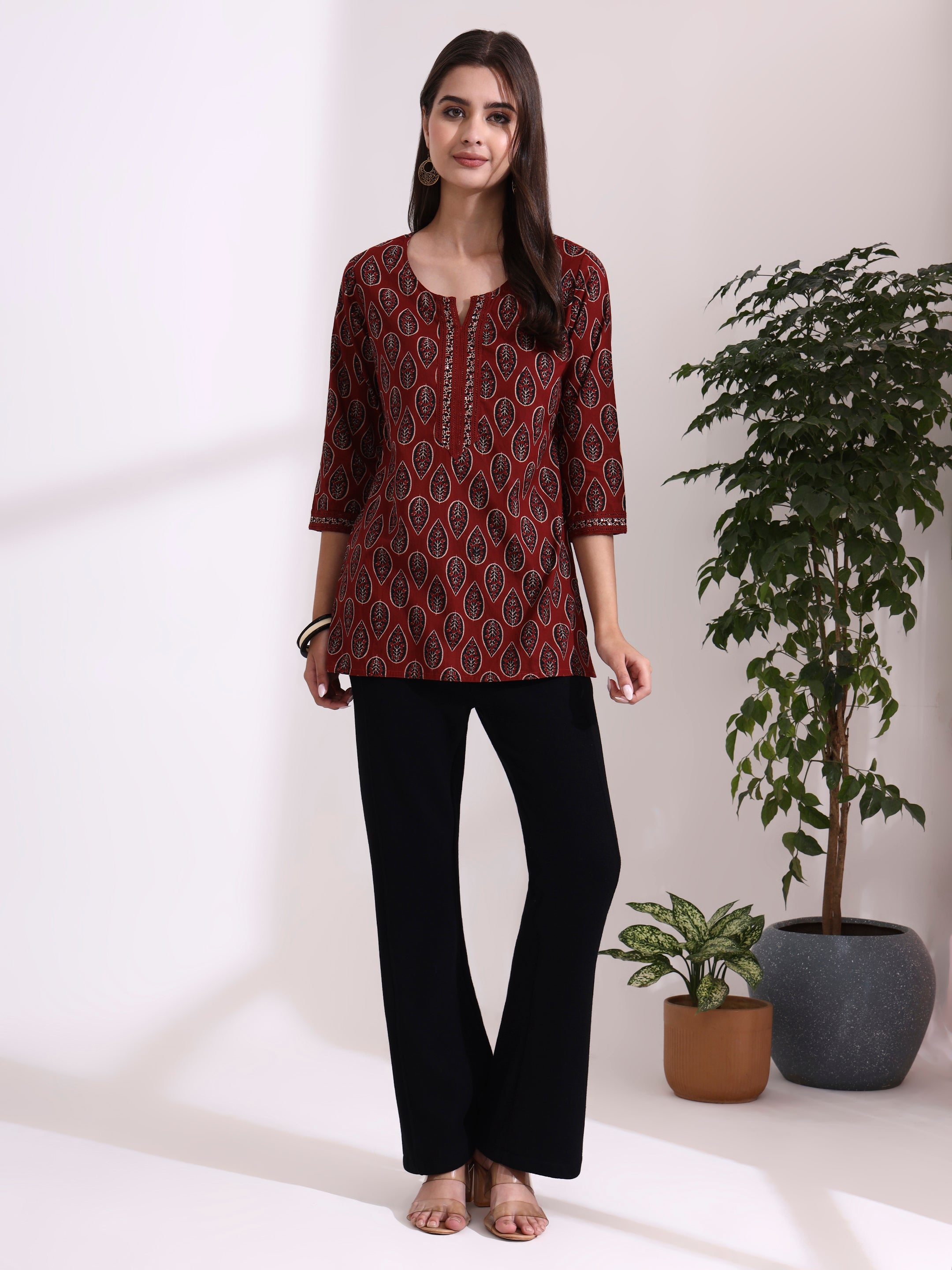 Floral Embroidered Straight Pure Cotton Top