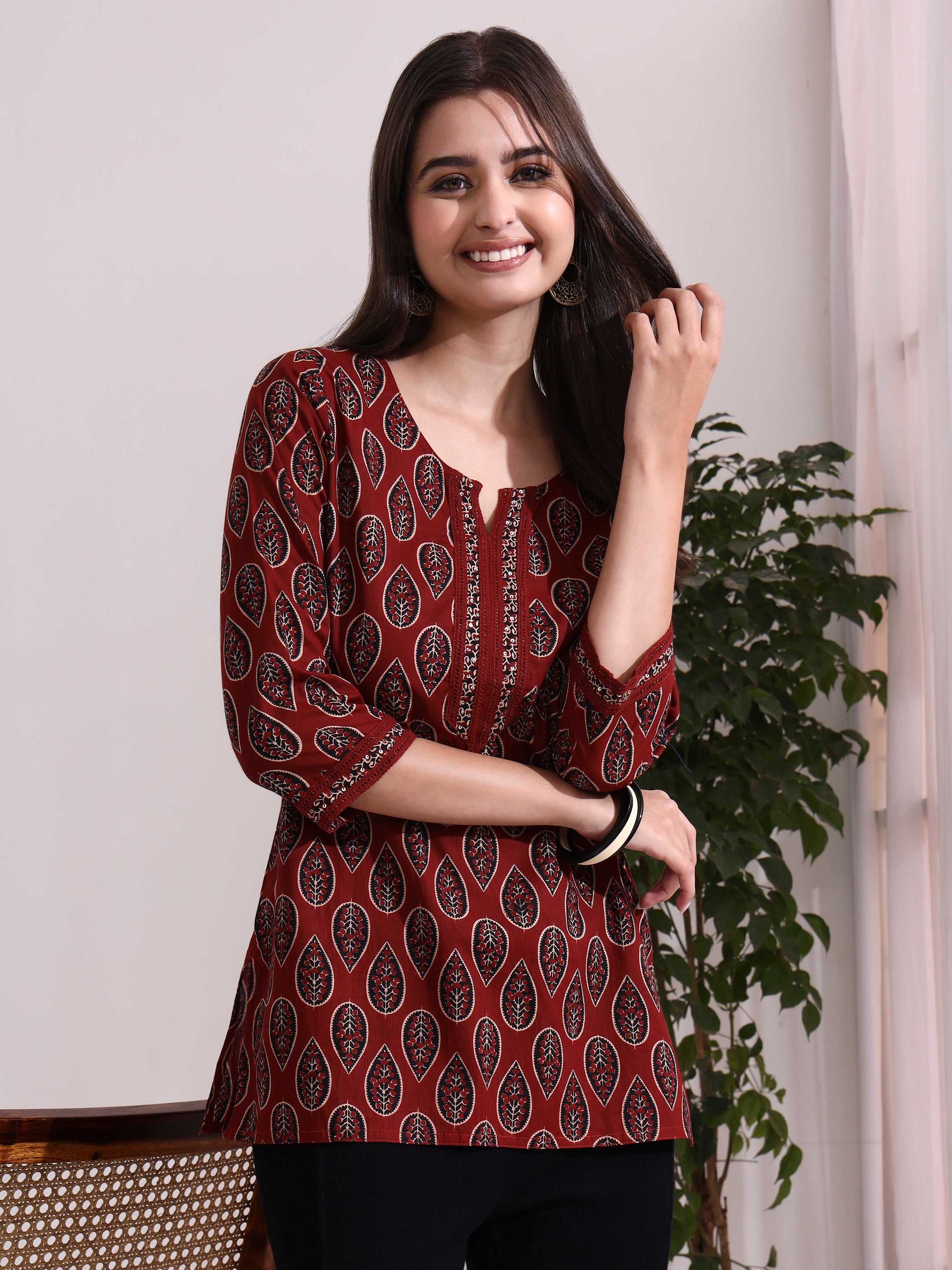 Floral Embroidered Straight Pure Cotton Top