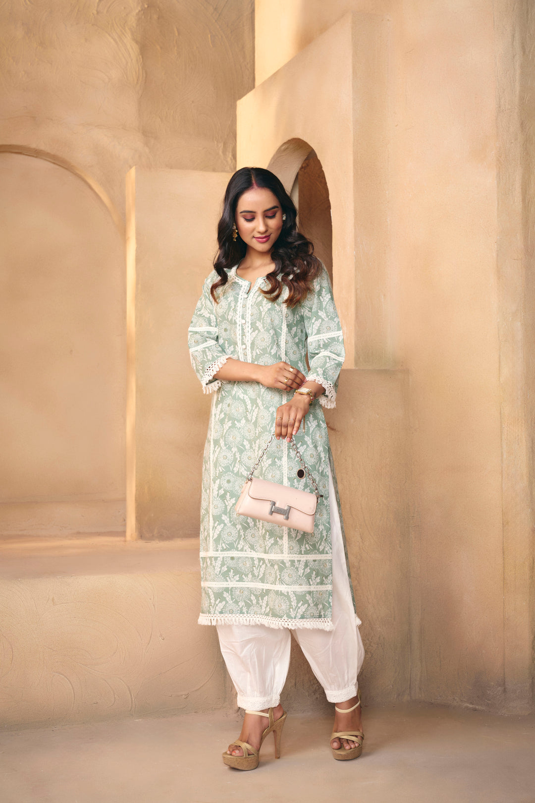Floral Embroidered A-Line Pure Cotton Kurta & Salwar Sets