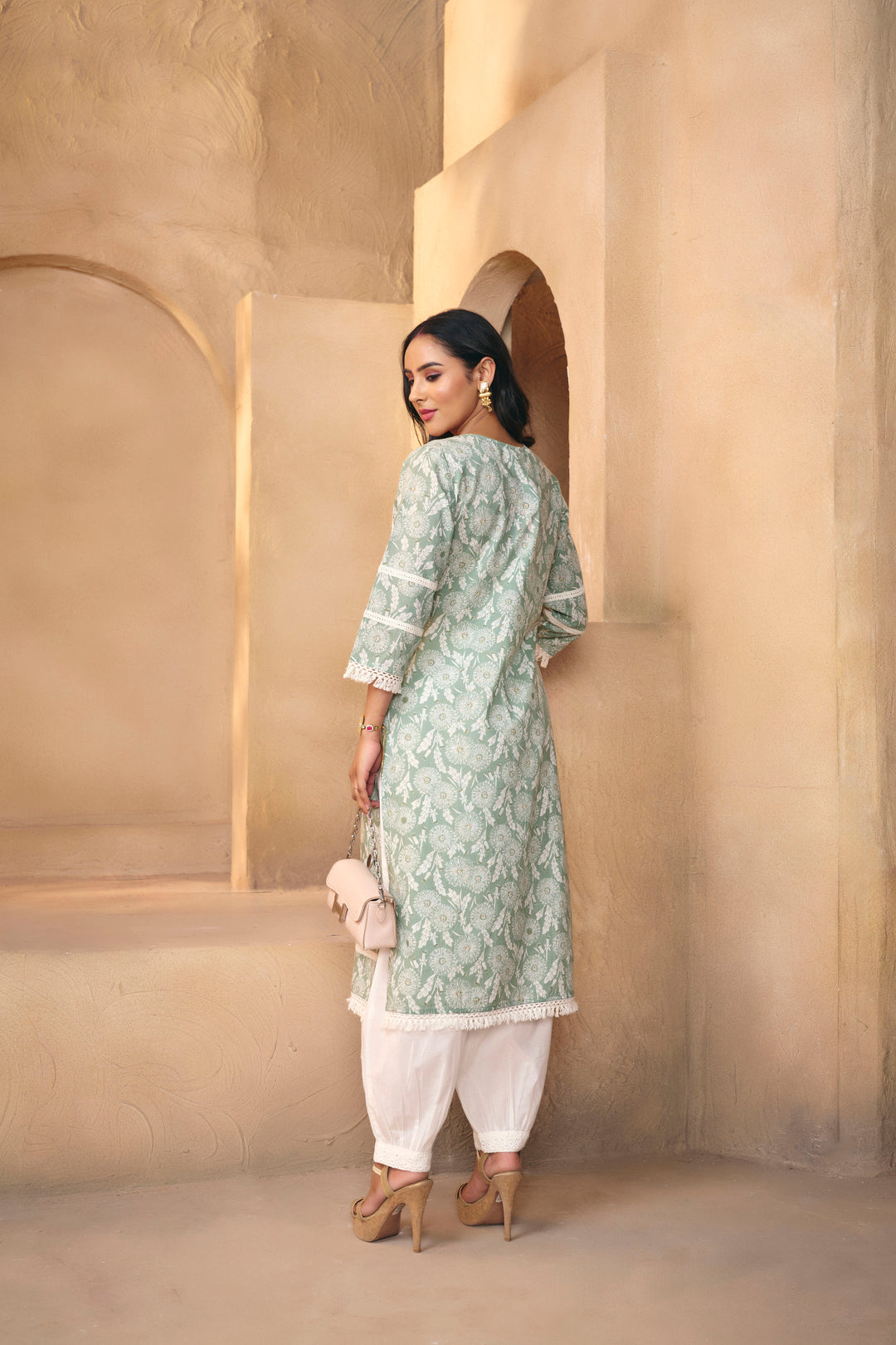 Floral Embroidered A-Line Pure Cotton Kurta & Salwar Sets