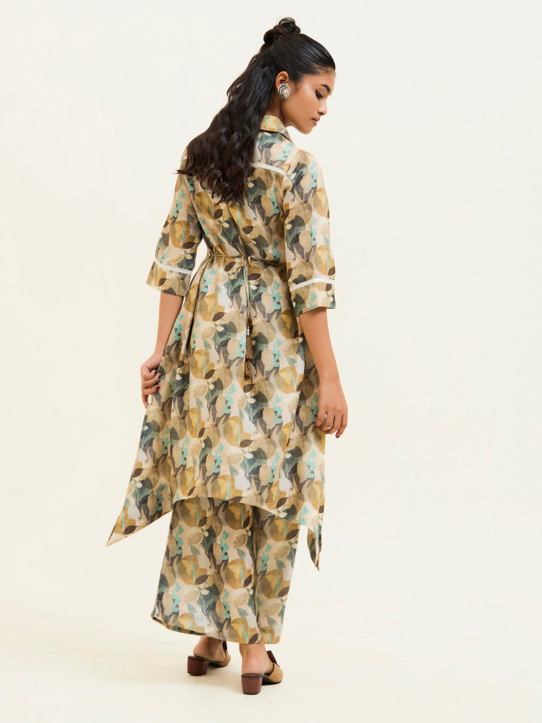 Olive Green Abstract Printed Asymmetrical Kurta Set