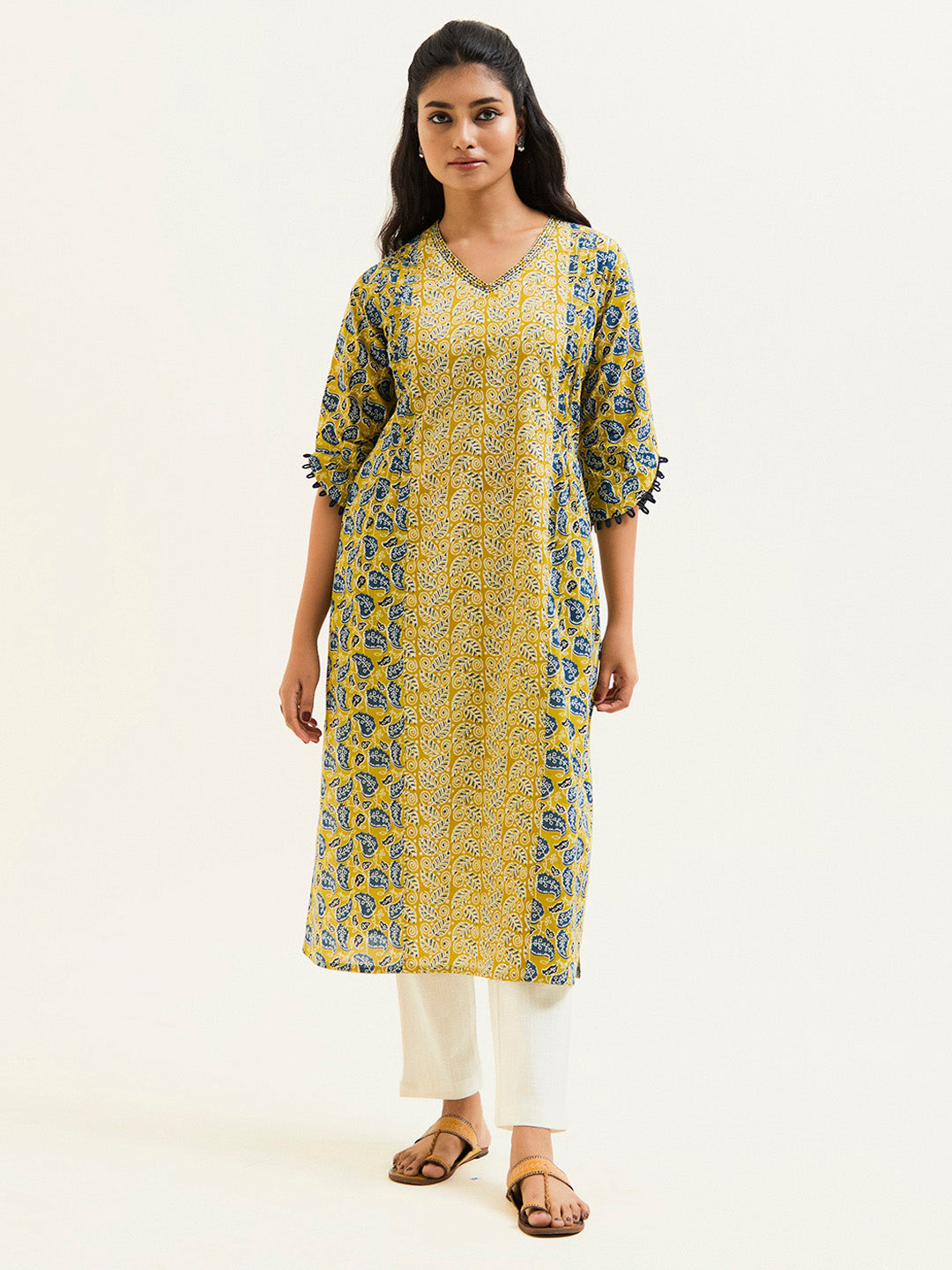 Mustard Ethnic Printed Pakistani Cotton Kurta